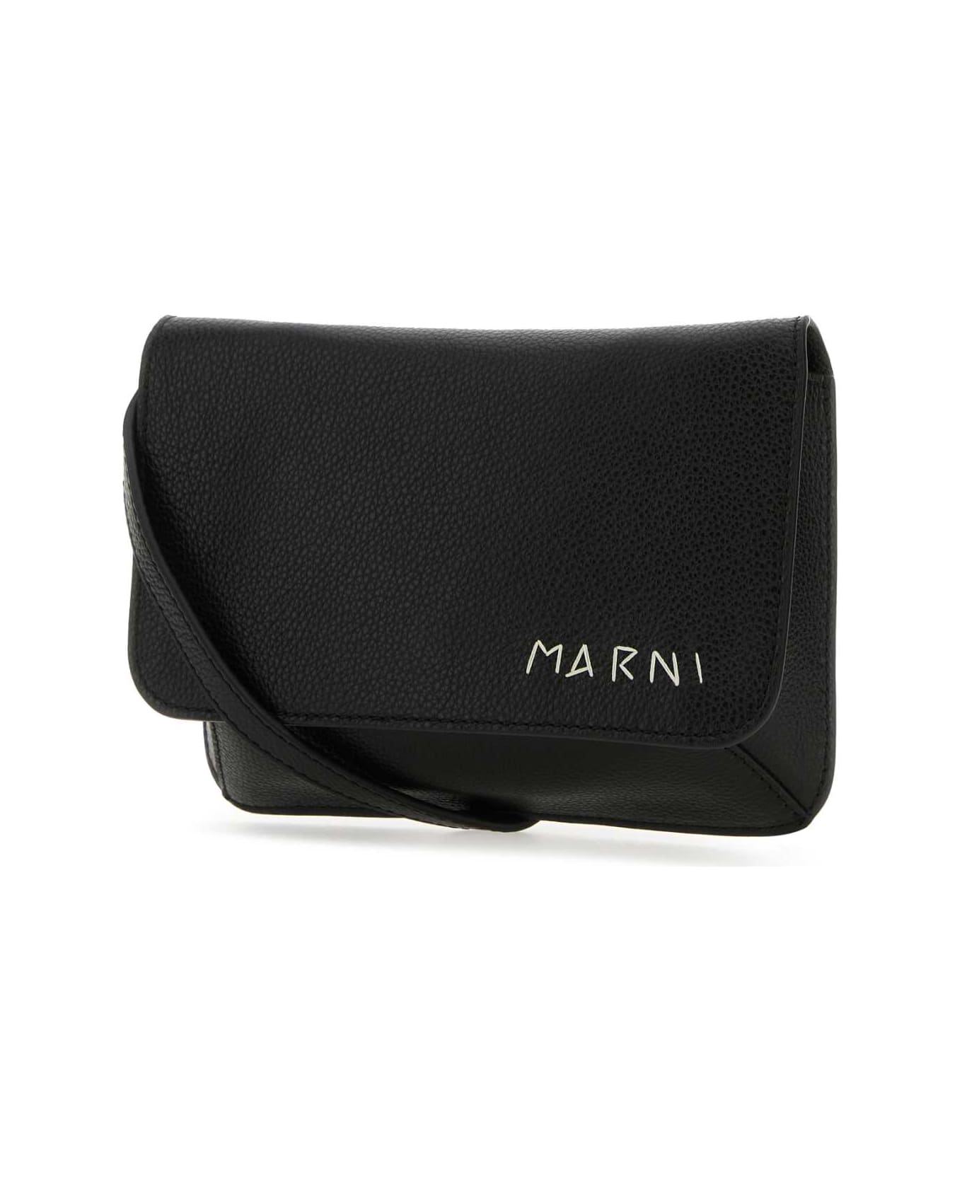 Marni Black Leather Flap Trunk Crossbody Bag - BLACK