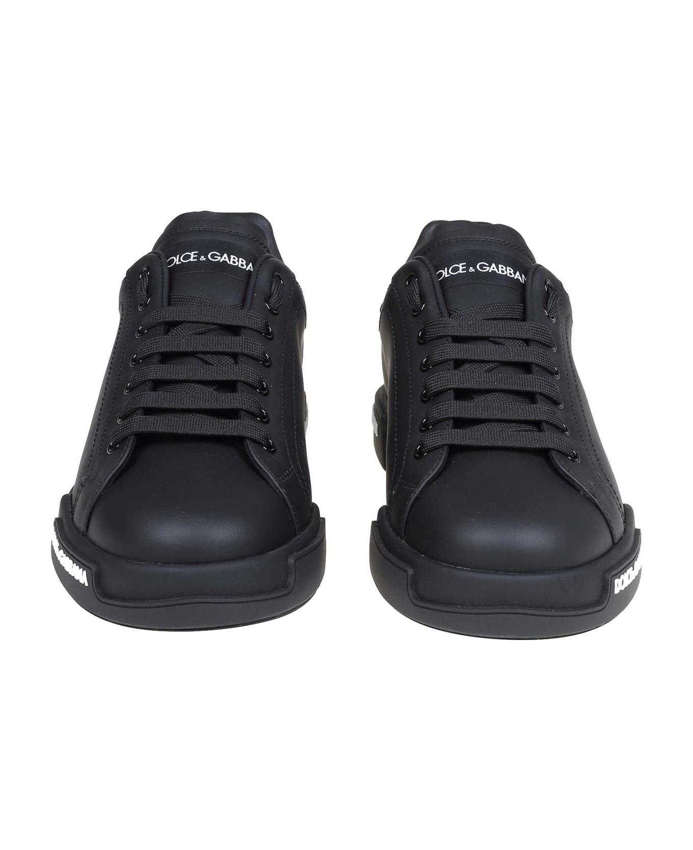 Dolce & Gabbana Portofino Sneakers In Black Nappa - Black