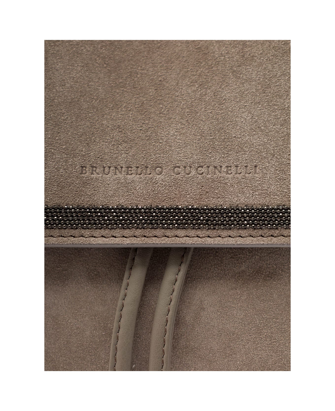 Brunello Cucinelli Beige Backpack With Engraved Logo And Monile Detail In Suede Woman - Grey