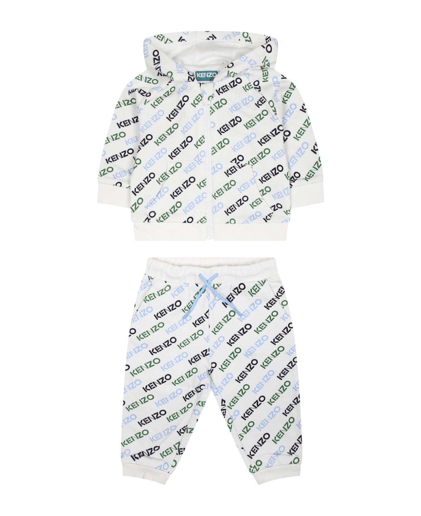 Kenzo Kids White Set For Baby Boy With All-over Logo - Bianco ボトムス