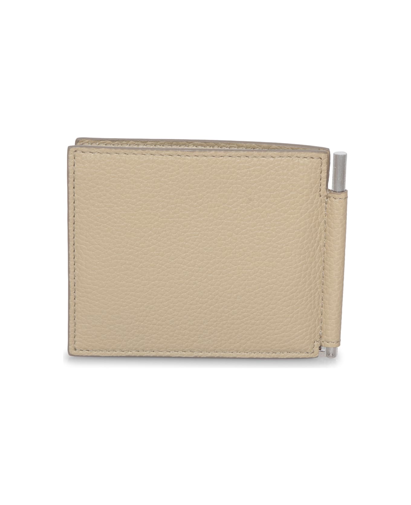 Tom Ford Beige Grained Leather Clip Wallet - Beige