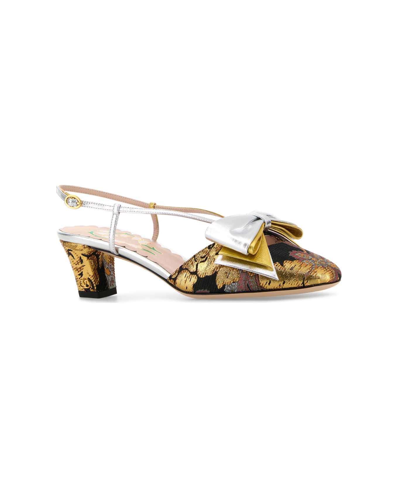 Valentino Garavani Embroidered Jacquard Bowow Pumps - JACQUARDMULTI1SILVEROLDGOLD