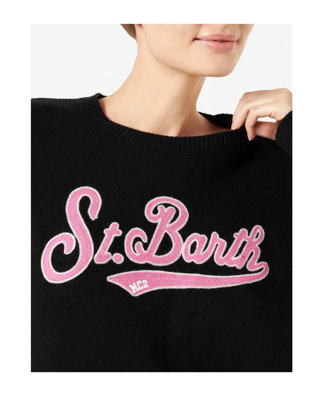 MC2 Saint Barth Woman Sweater With Saint Barth Terry Logo - BLACK
