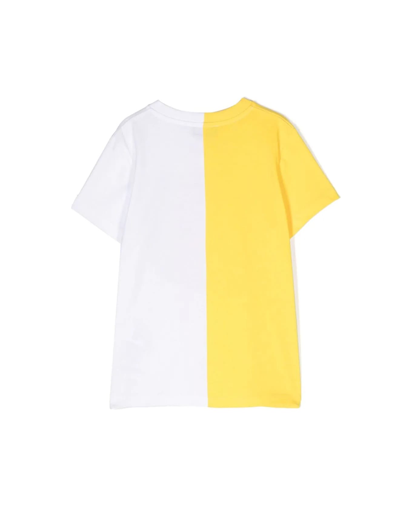 Moschino White And Yellow T-shirt With Moschino Teddy Bear Circular Print - Yellow
