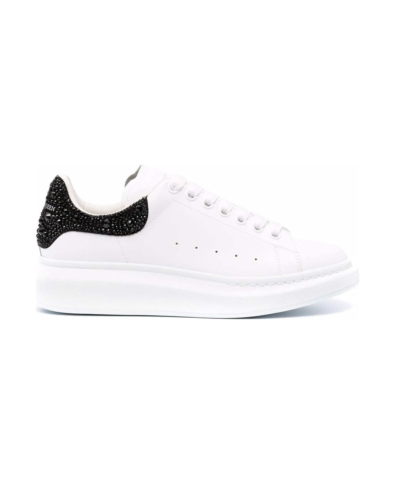 Alexander McQueen Oversized Sneaker In Leather And Black Heel - WHITE BLACK JET