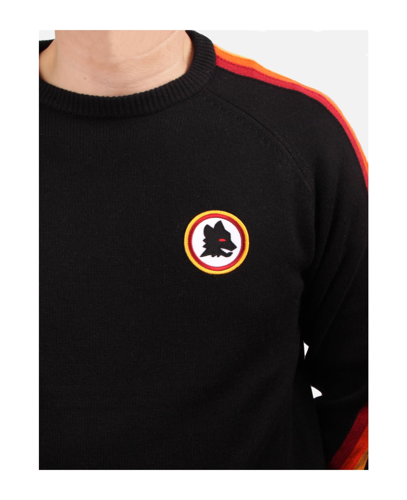 MC2 Saint Barth Man Crewneck Sweater With Roma Patch | As Roma Special Edition - BLACK