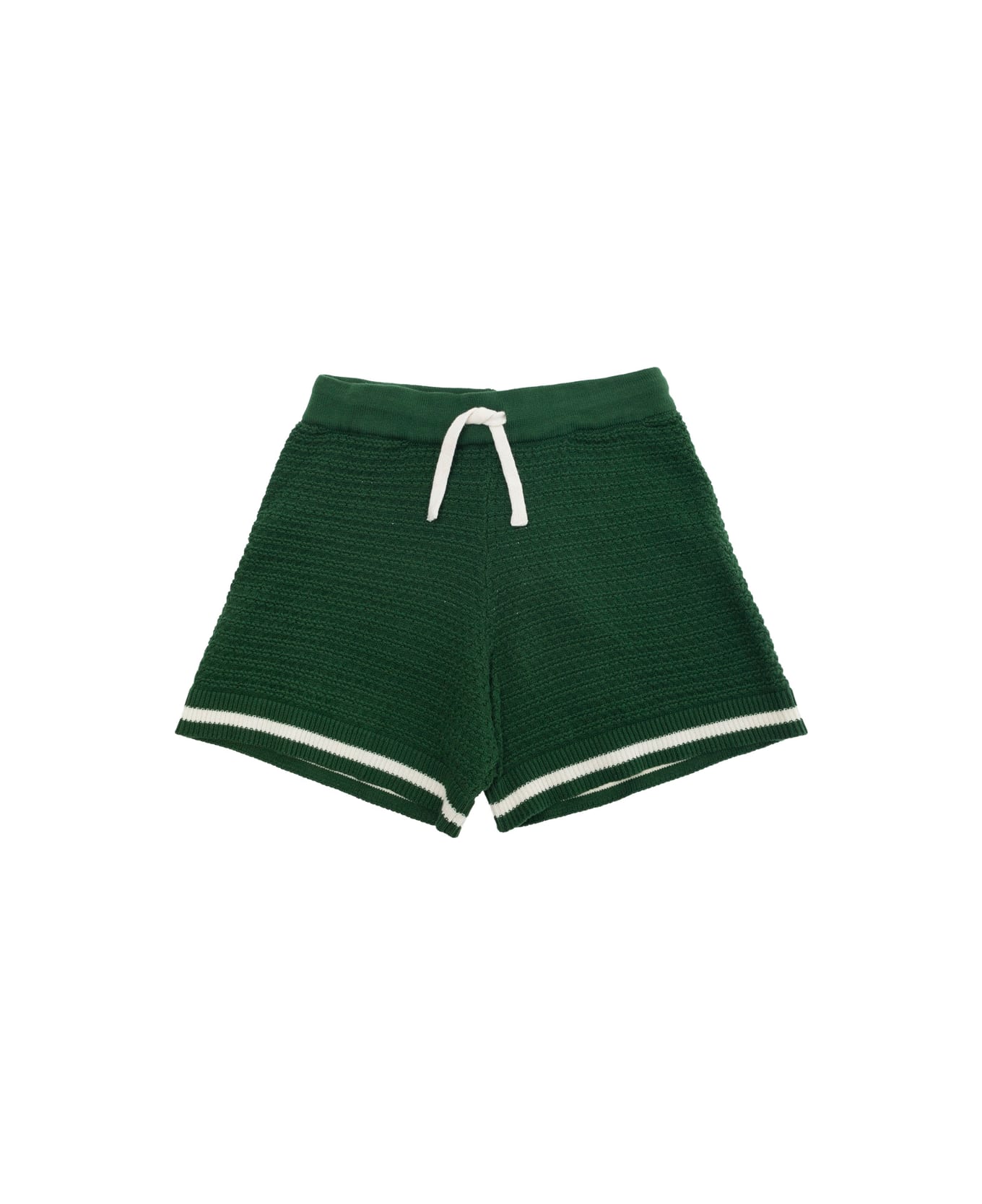 Mini Rodini Green Shorts With Elastic Waist And Drawstring In Cotton Crochet Boy - Green