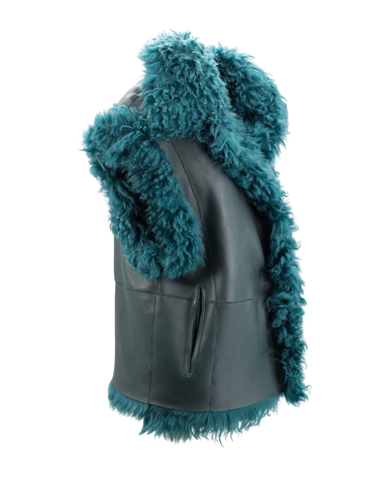ARMA Leather Vest With Fur - Green