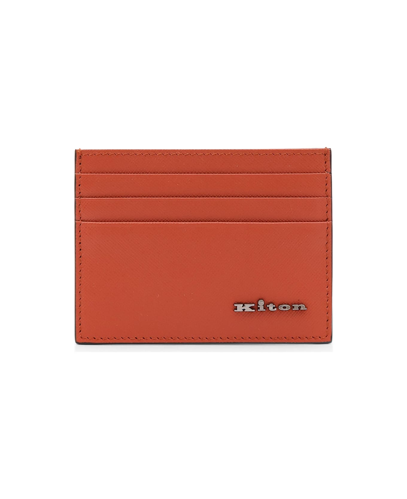 Kiton Leather Card Holder With Metal Logo - Orange