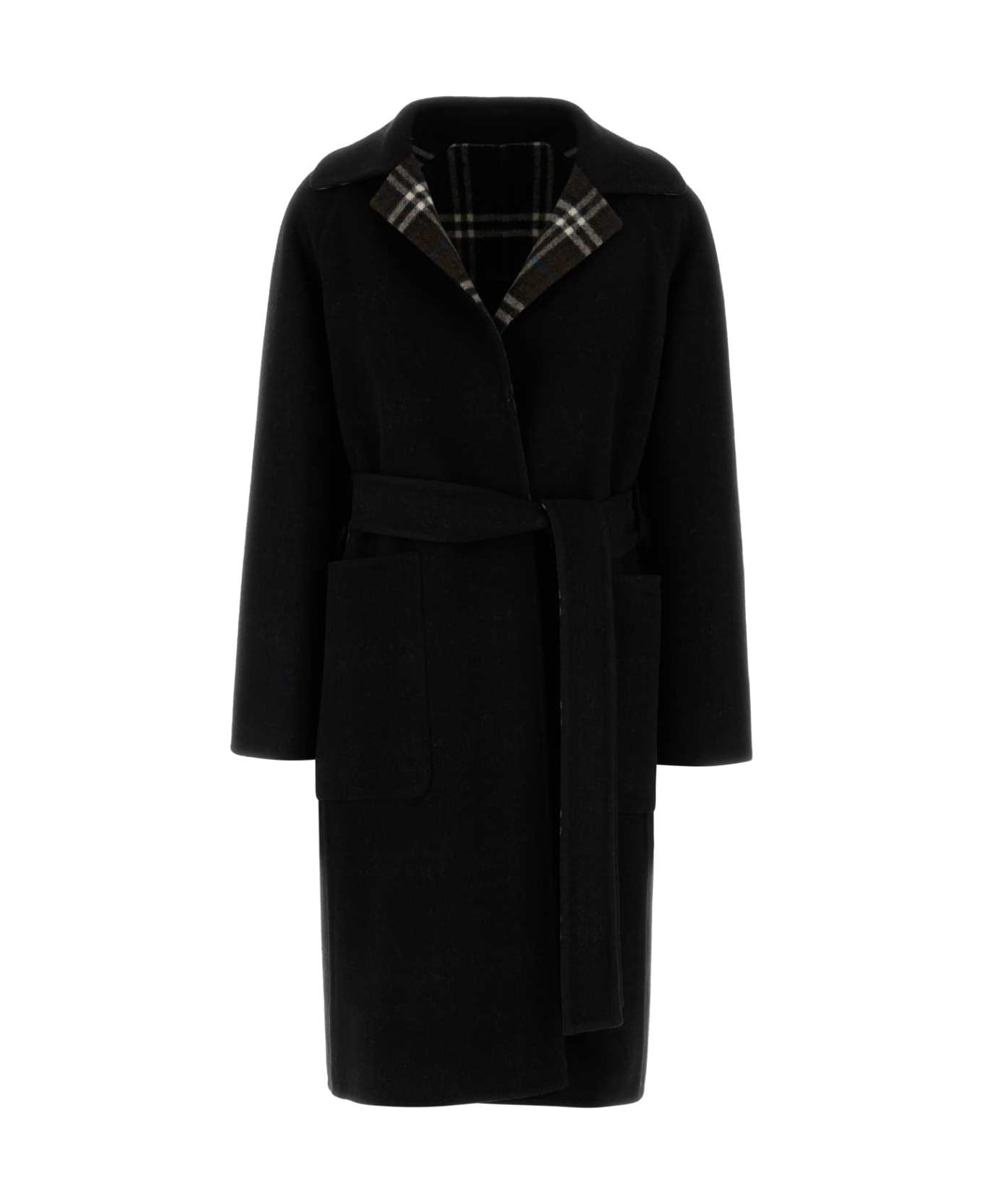 Burberry Black Wool Reversible Coat - BLACKSNUGIPCHECK