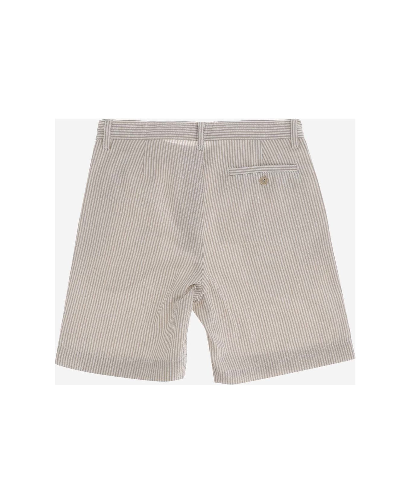 Il Gufo Cotton Short Pants With Striped Pattern - Beige
