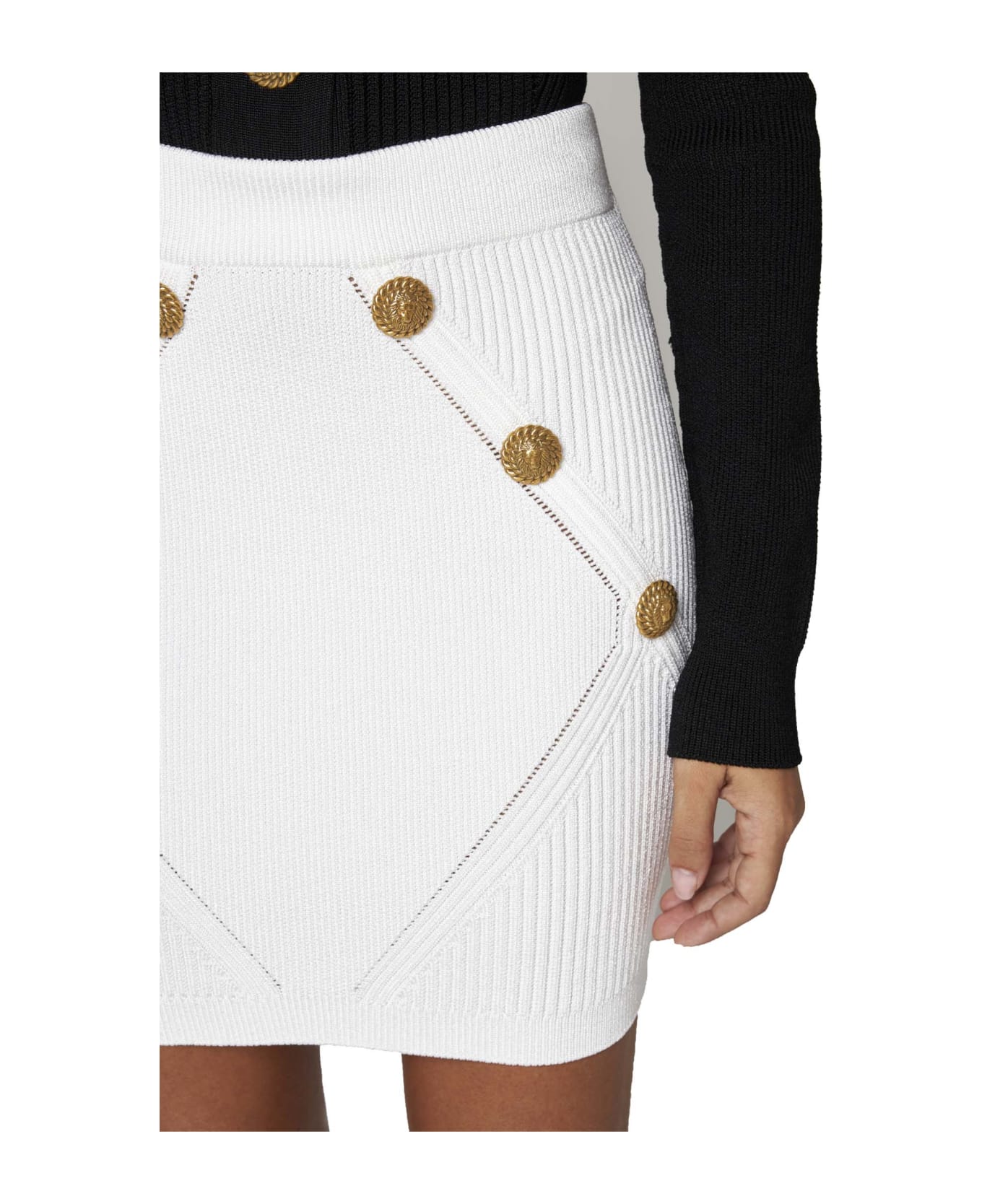 Balmain Mini Skirt Buttoned Knit - Blanc