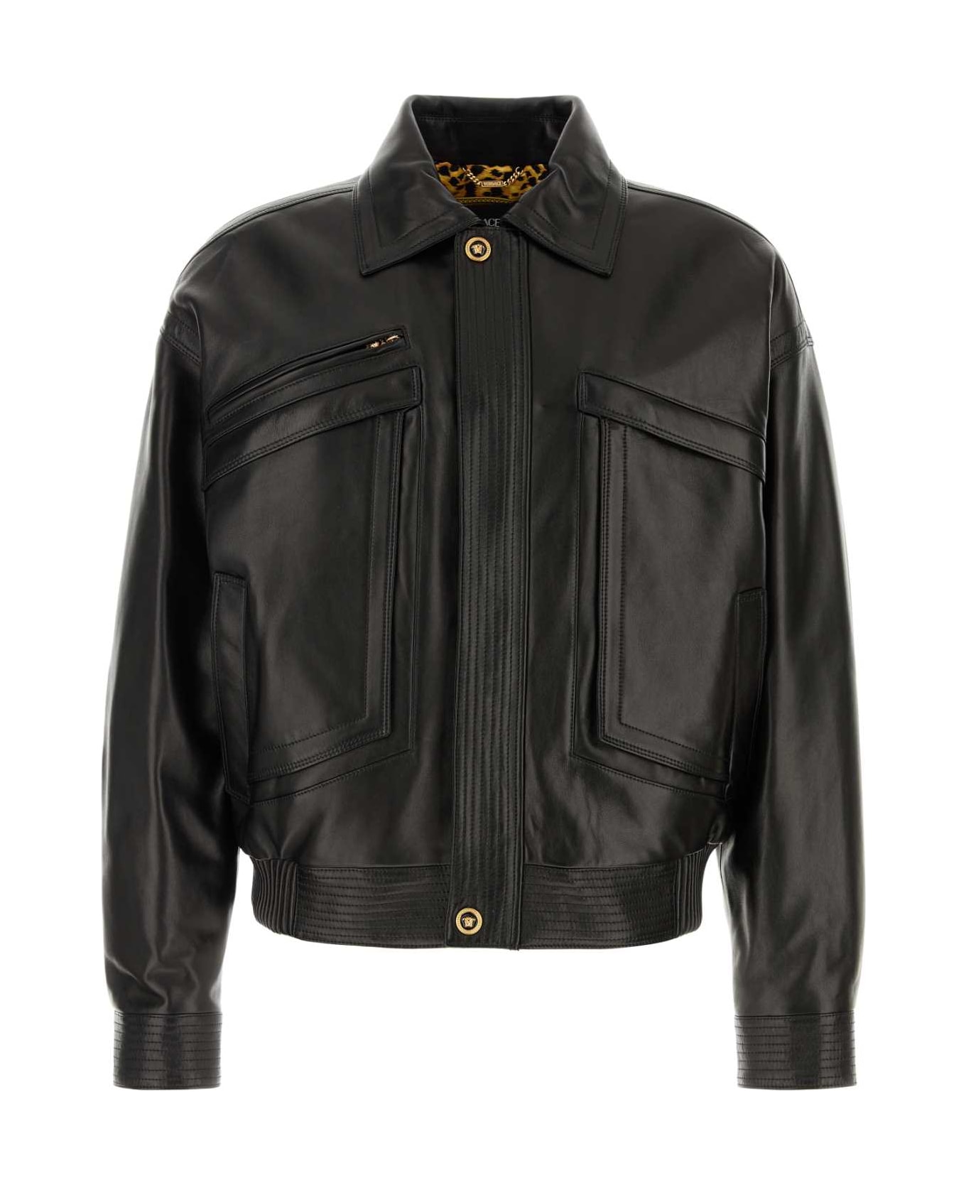 Versace Black Leather Jacket - BLACK