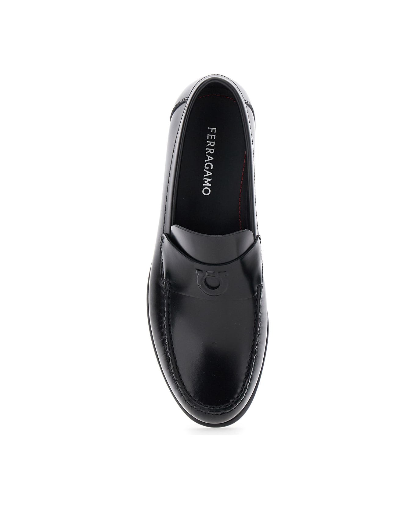 Ferragamo 'bart' Black Loafers With Embossed Gancini Detail On The Front In Leather Man - Black