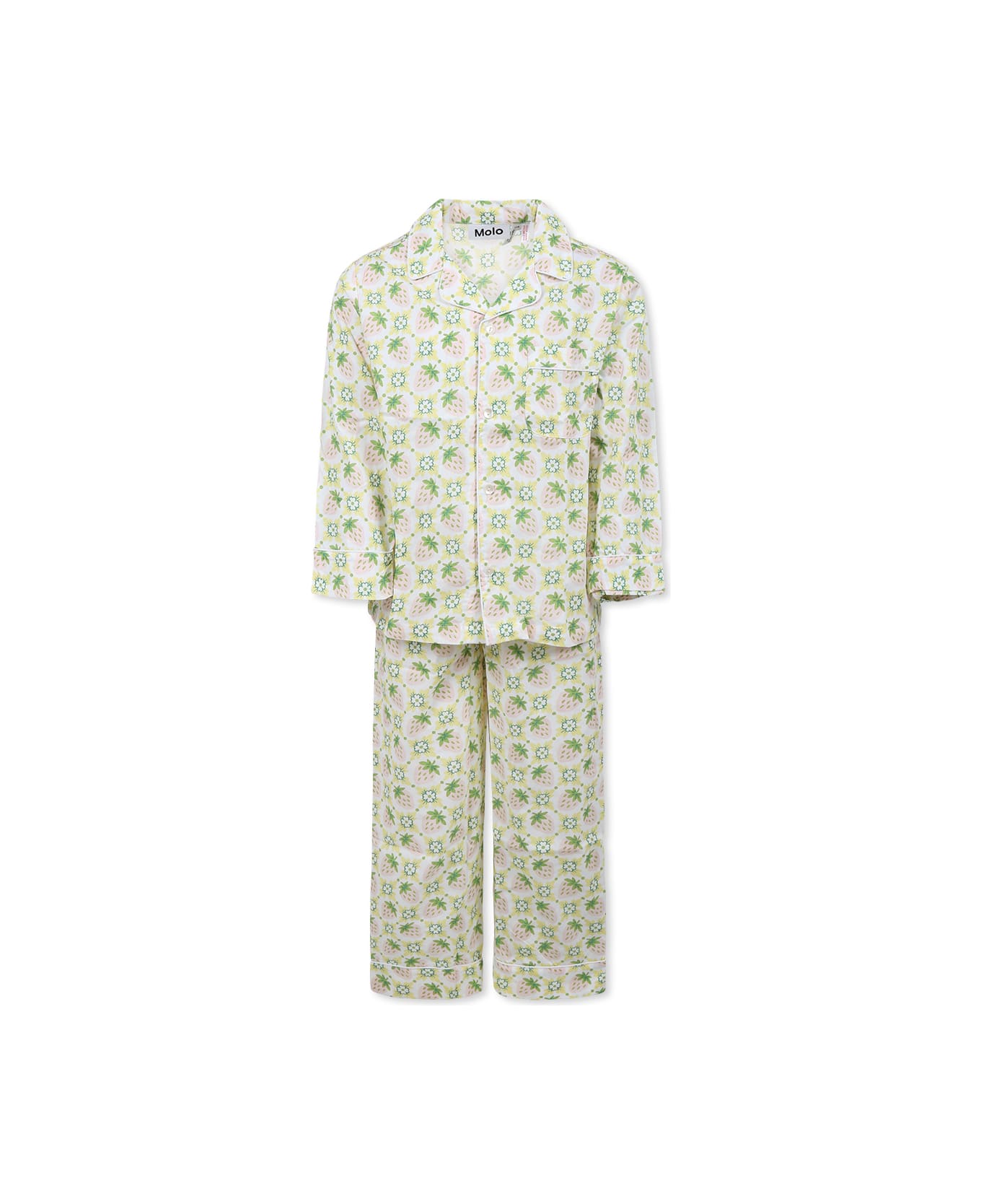 Molo Ivory Pyjamas For Girl With Strawberry - Ivory