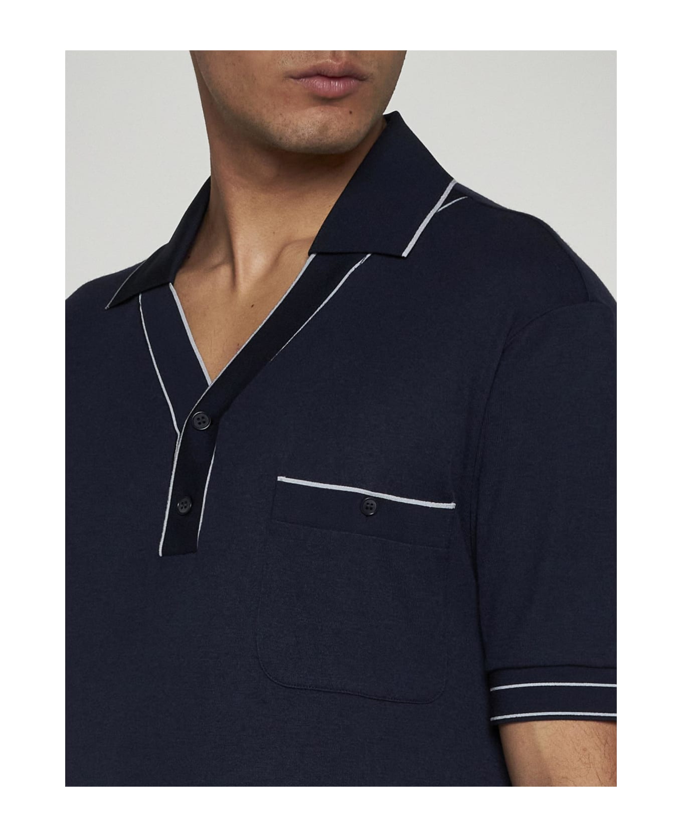 Giorgio Armani Viscose And Wool Polo Shirt - NAVY