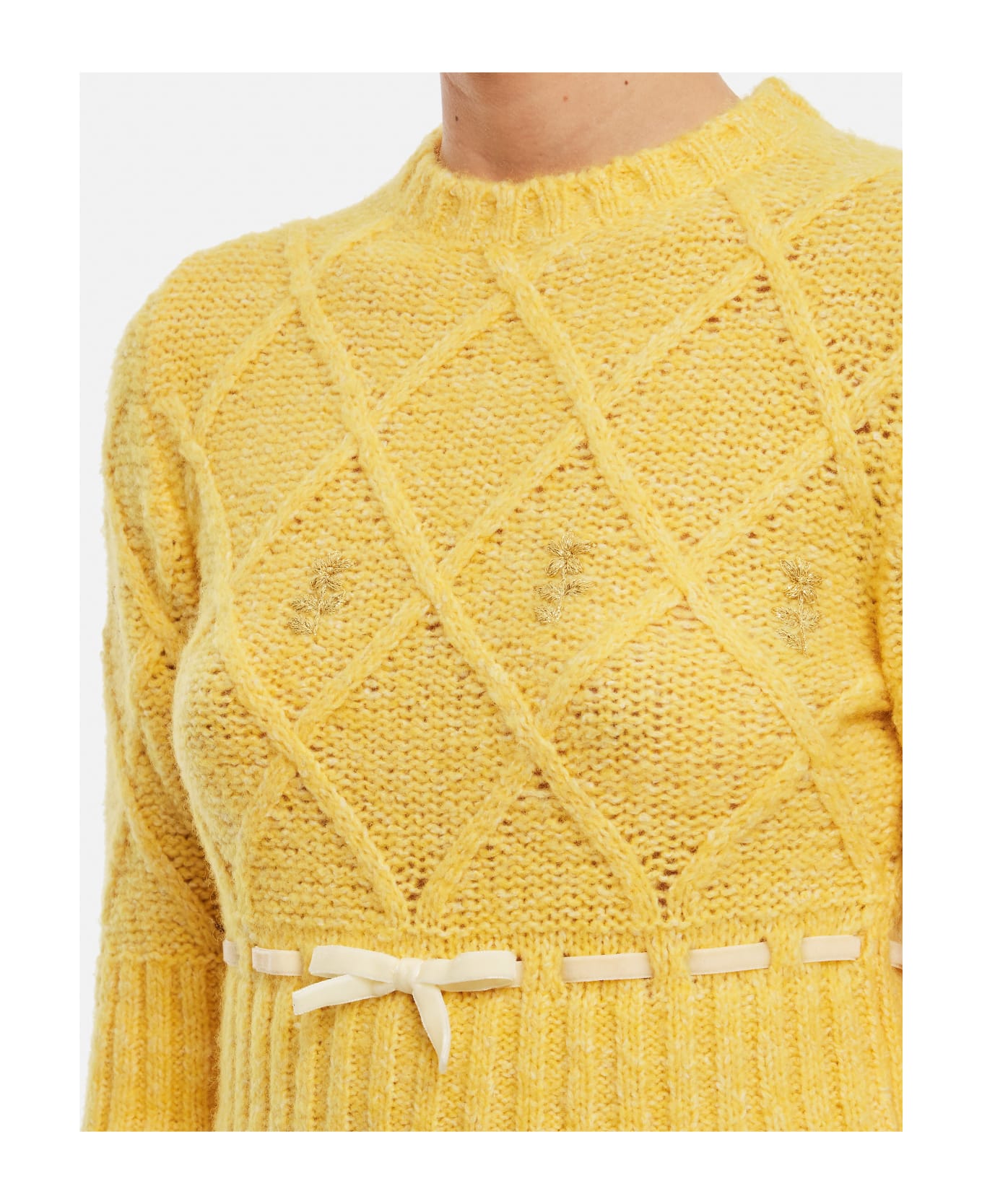 Cormio Oma Embroidered Wool Blend Sweater - Yellow