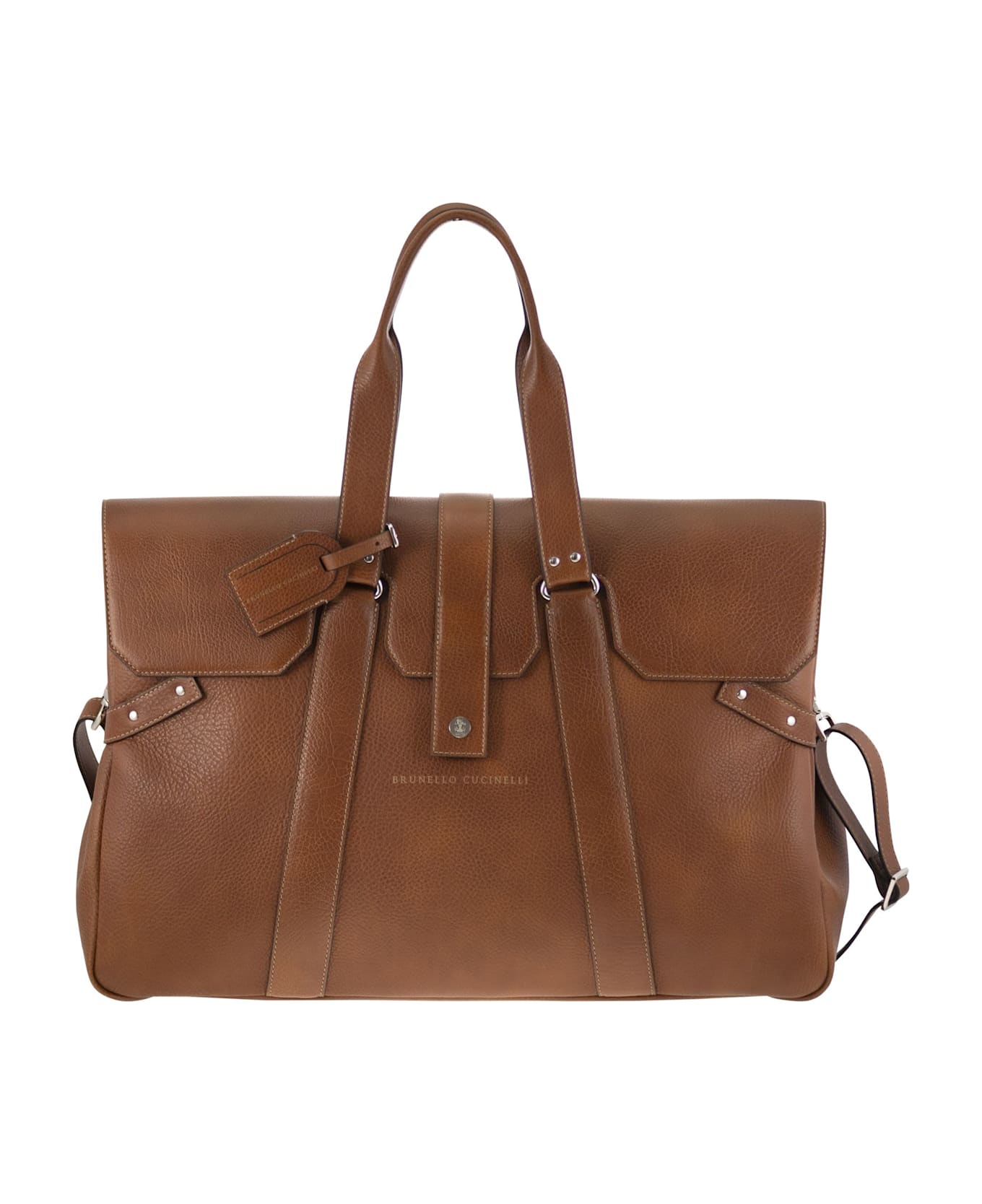 Brunello Cucinelli Country Weekender Bag In Calfskin With Grain - Cognac