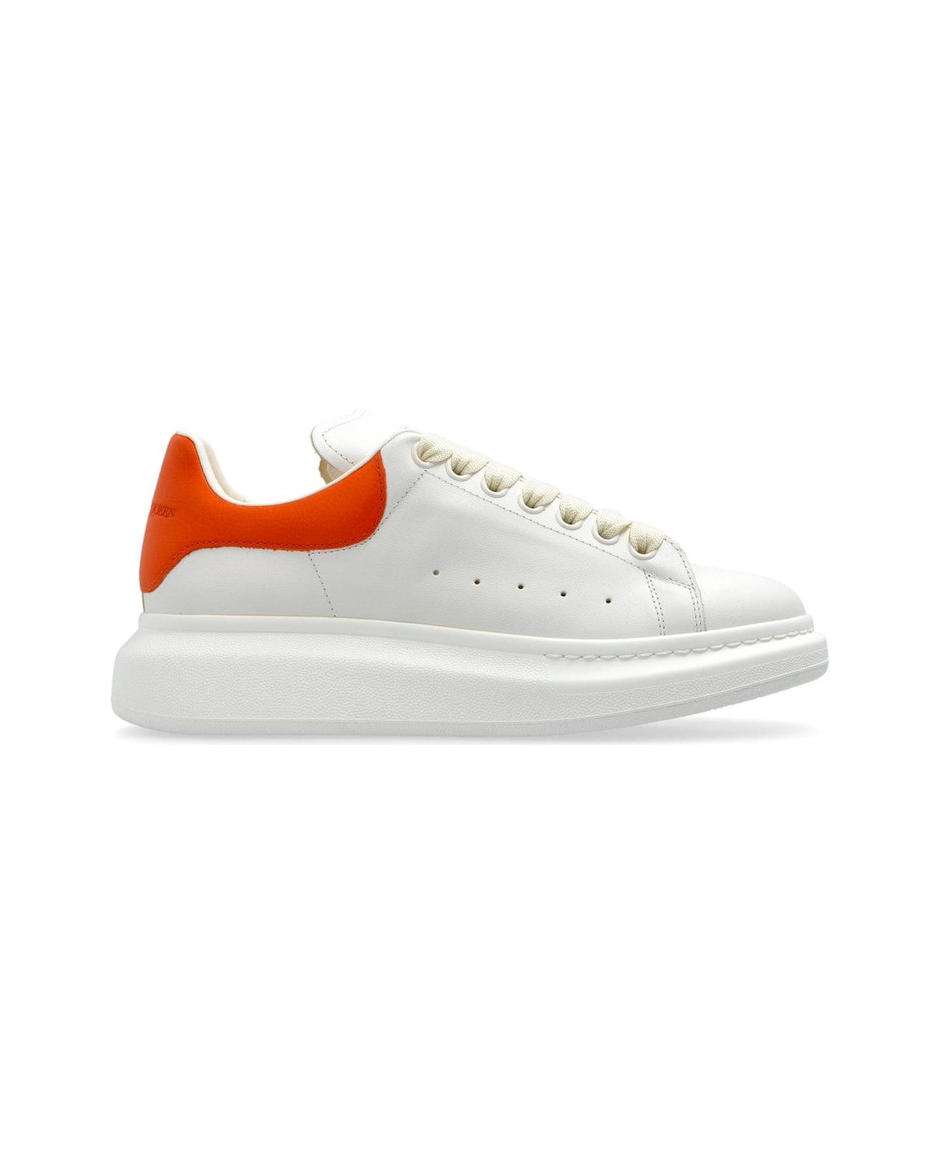 Alexander McQueen White Leather Sneakers With Orange Leather Heel - Off White/orange