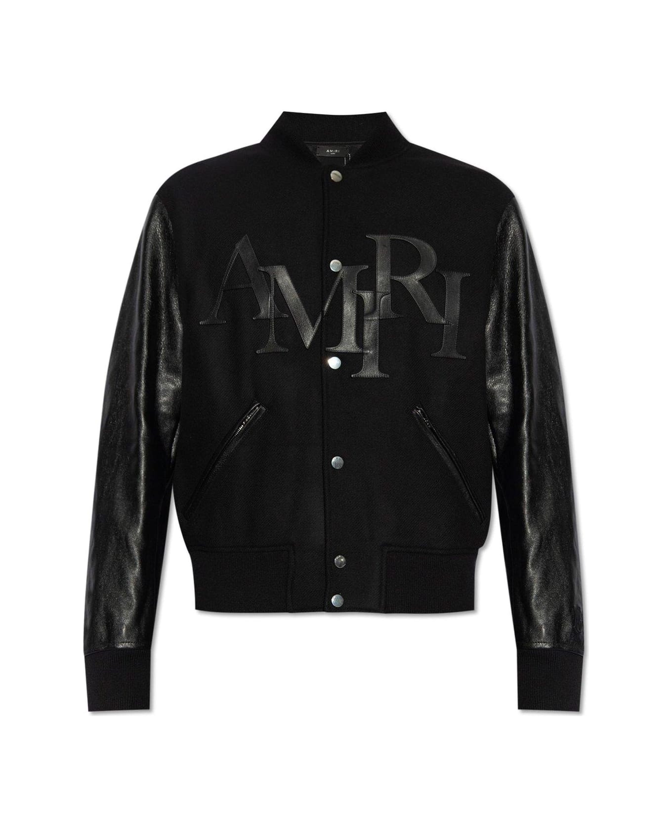 AMIRI Staggered Logo Button-up Varsity Jacket - BLACK