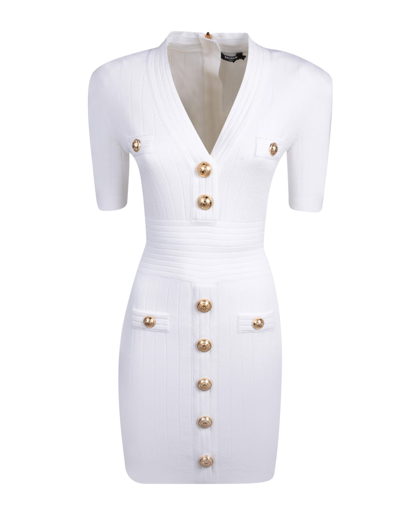 Balmain Logo Button Knit Dress - White