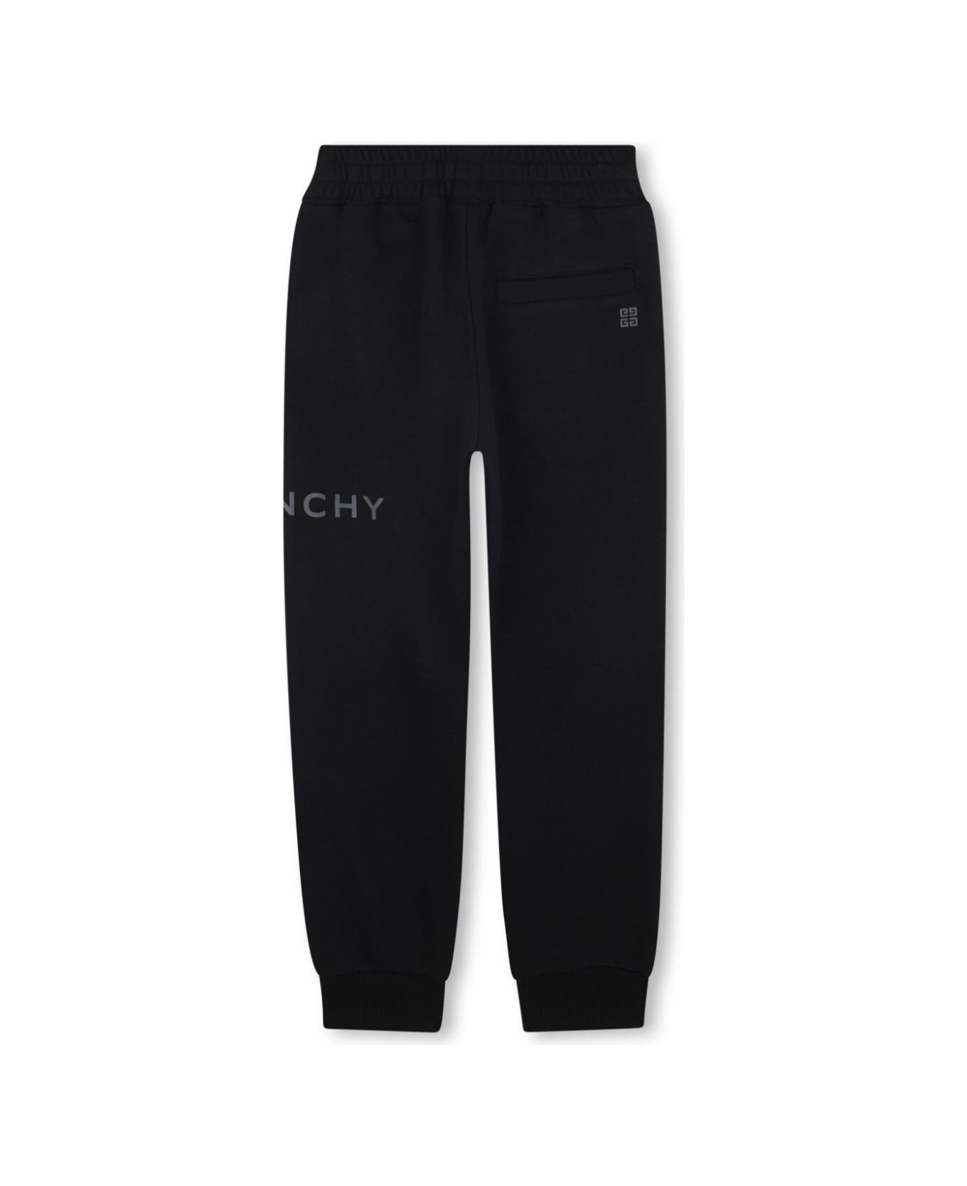 Givenchy Black Pants With Elastic Drawstring Waist And Logo Lettering On The Front In Cotton Blend Boy - Black