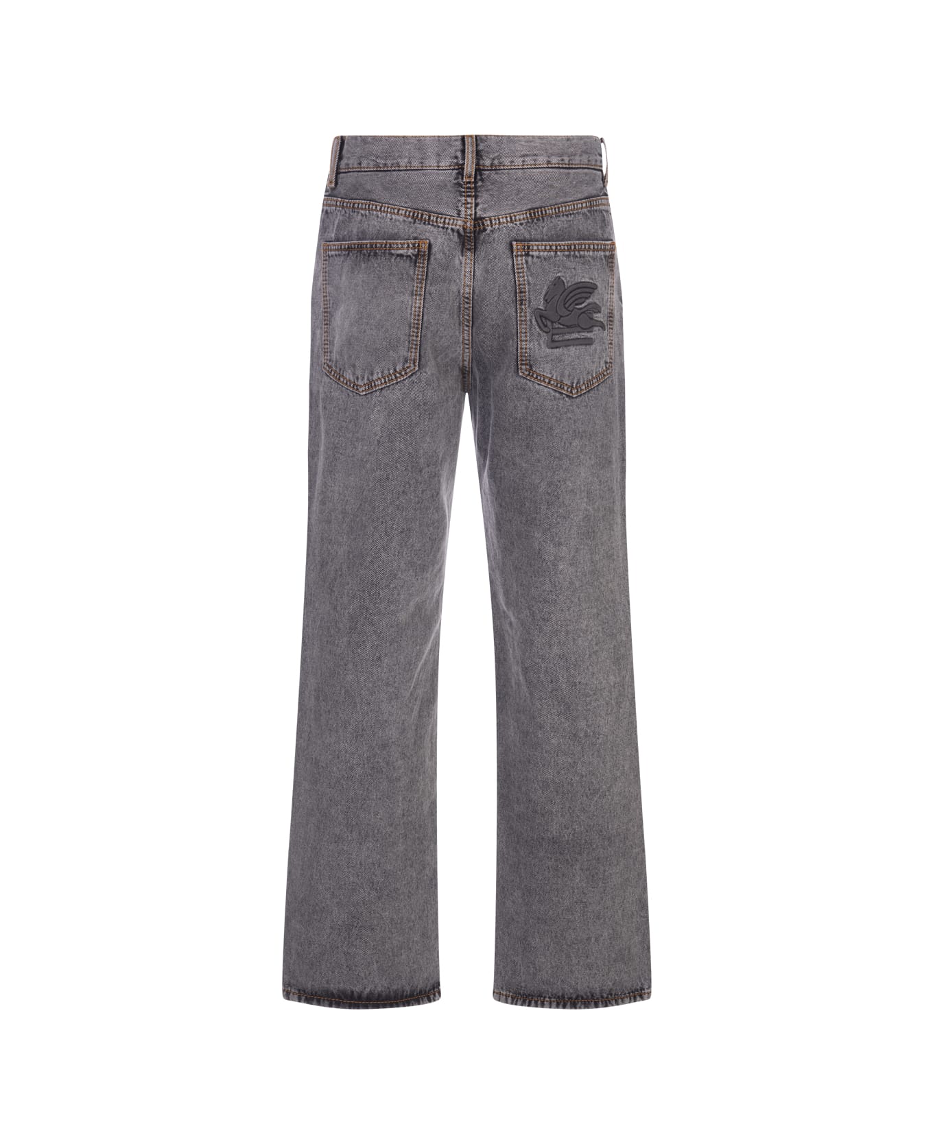 Etro Grey Cotton Denim Jeans With Logo
