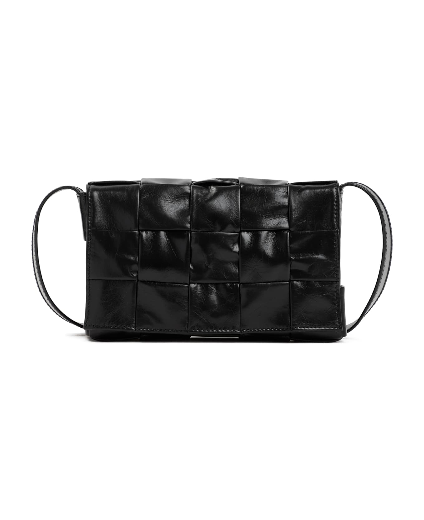 Bottega Veneta Cassette Leather Mini Crossbody Bag - Black Silver