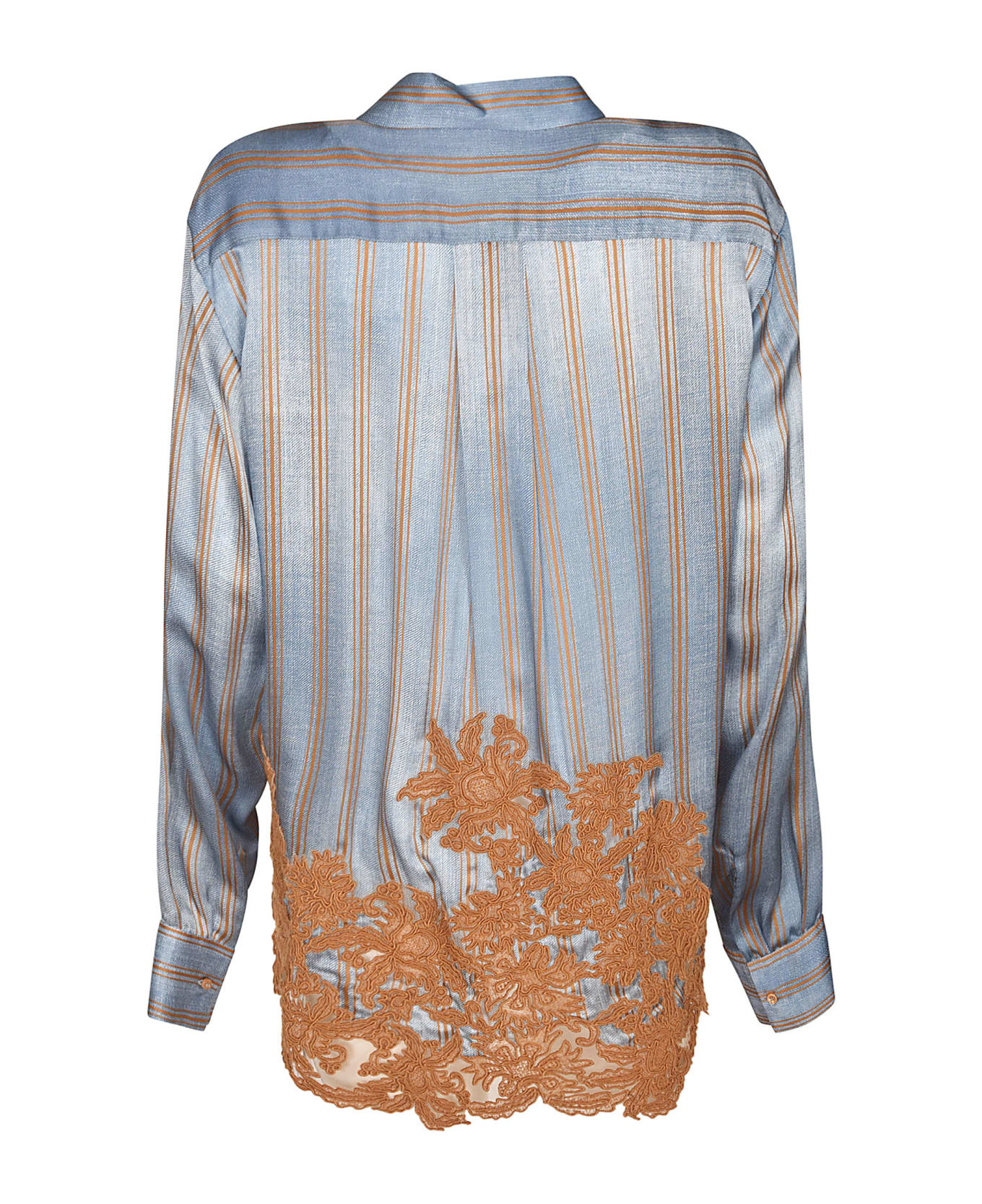 Ermanno Scervino Floral Embroidery Striped Shirt - denim