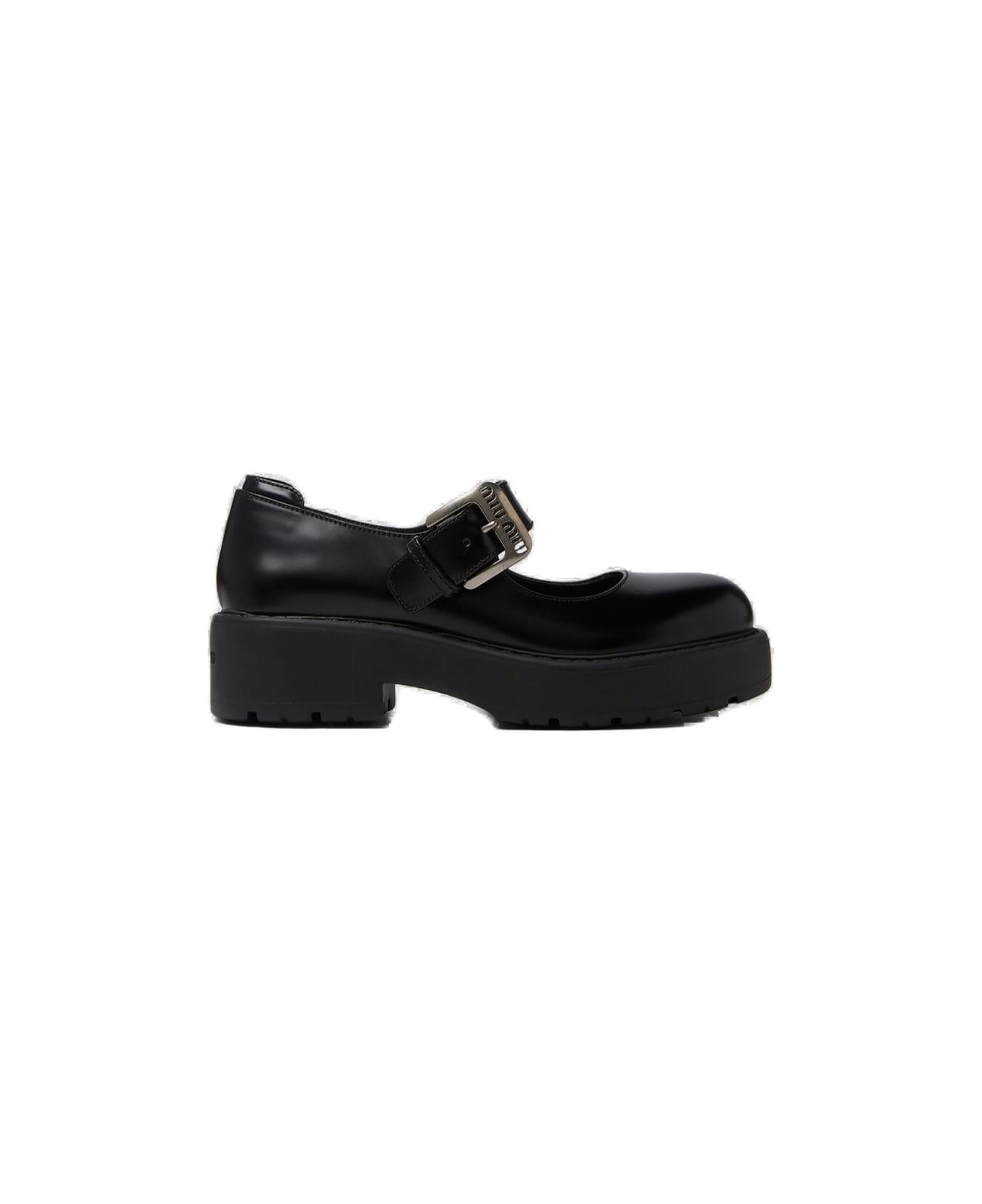 Miu Miu Logo Detailed Buckled Mary Jane Platforms