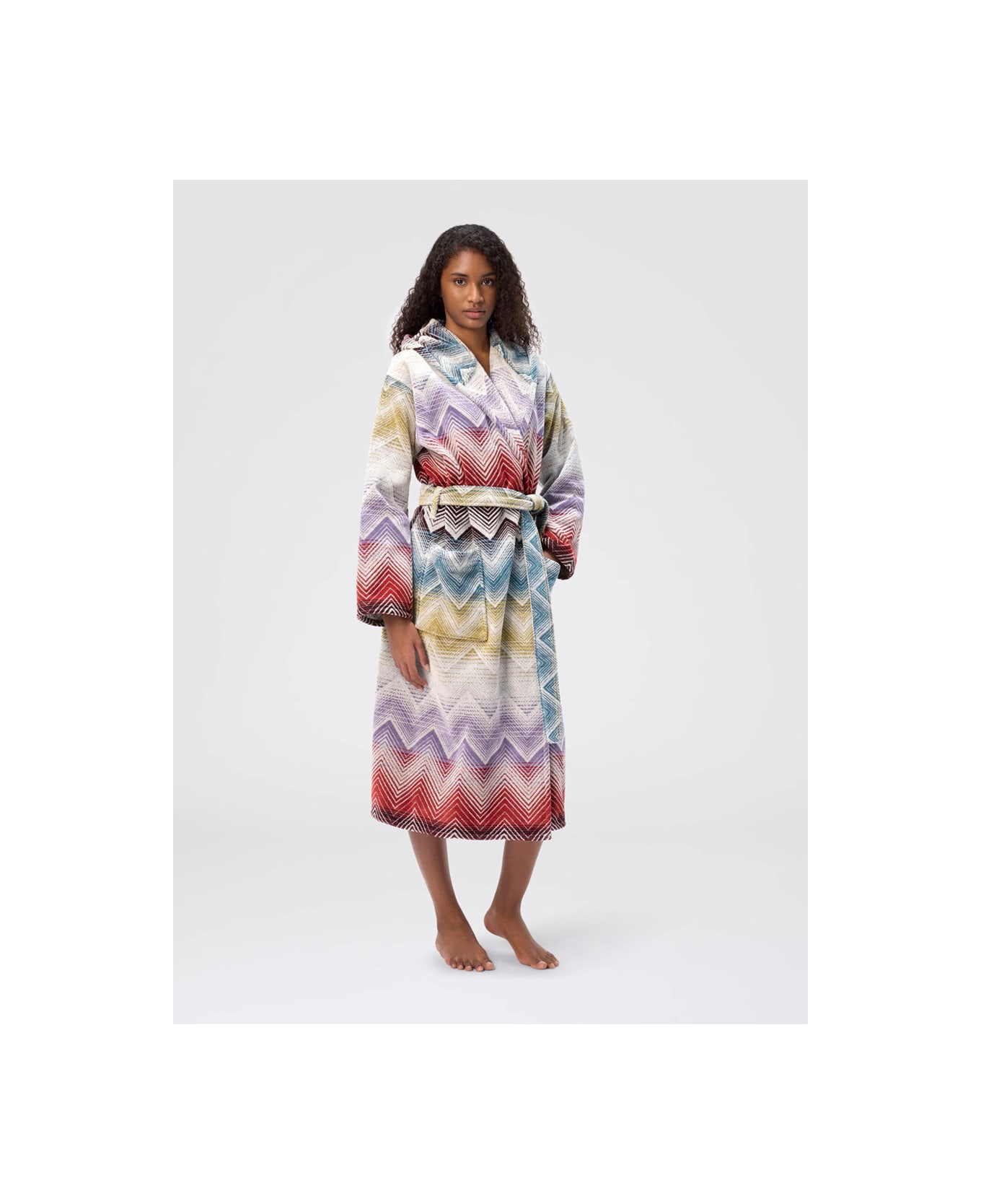 Missoni 
marea
 Multicolor Bathrobe With Hood And All-over Zigzag Motif In Cotton Home - Multicolor