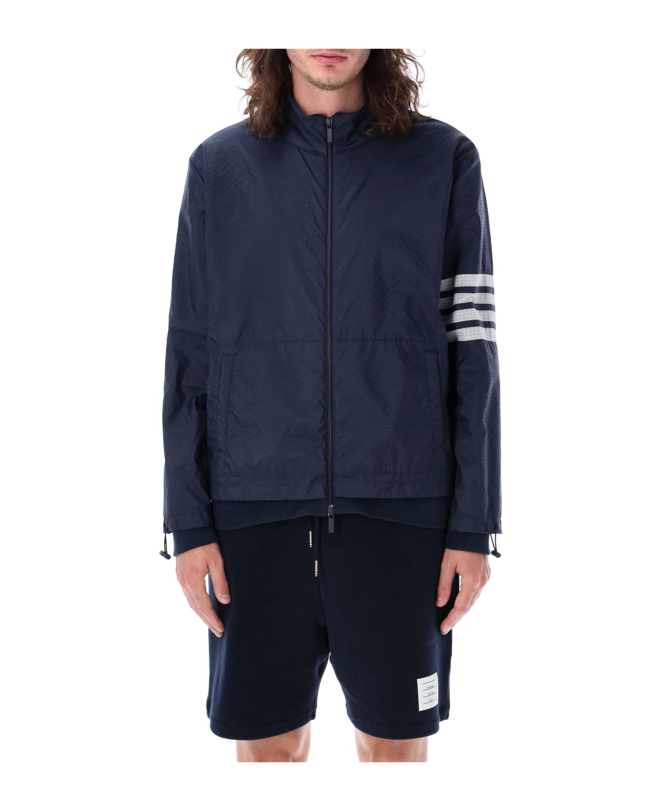 Thom Browne Funnel Neck Jacket With 4 Bars - NAVY