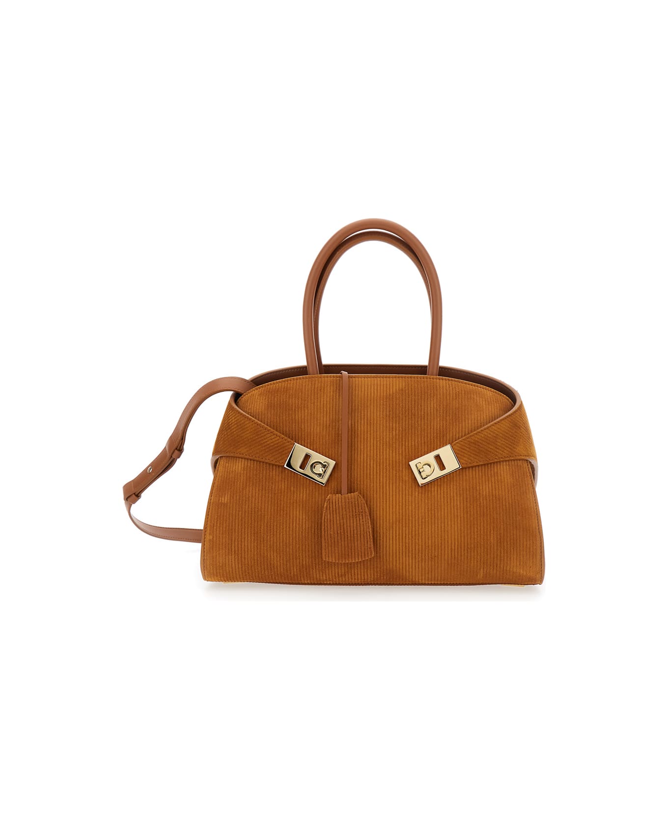 Ferragamo 
hug S
 Beige Handbag With Logo And Gancini Buckle In Leather Woman - BROWN