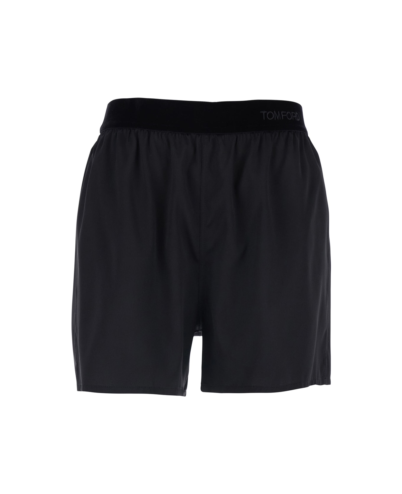 Tom Ford Black Shorts With Elastic Waist With Logo Lettering In Silk Stretch Woman - Black