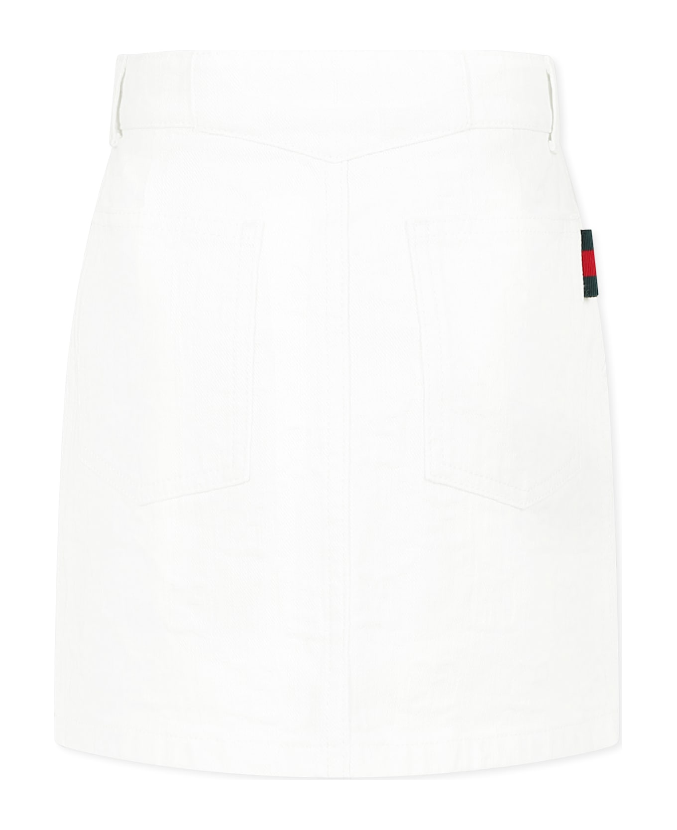Gucci White Skirt For Girl With Web Detail - White