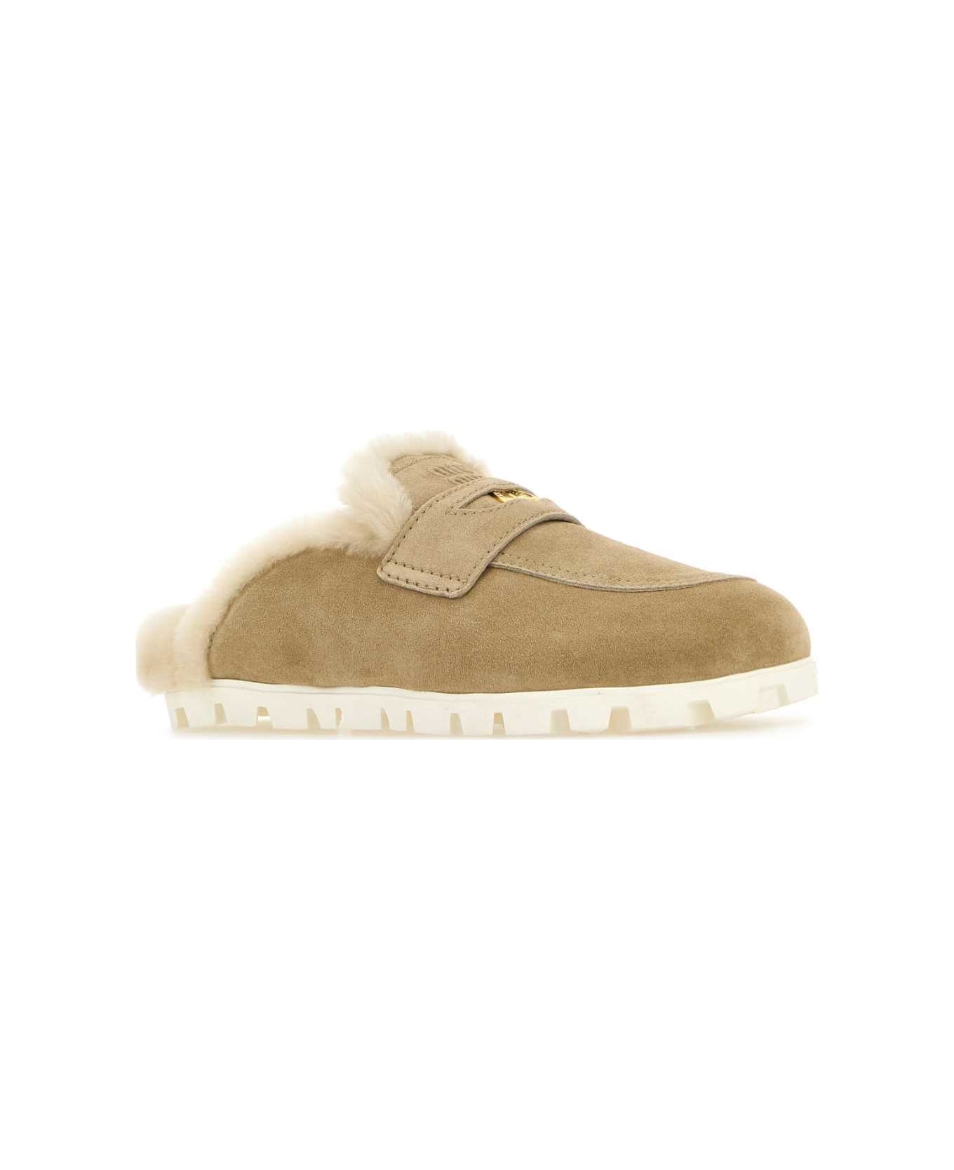Miu Miu Beige Suede Slippers - ECRU
