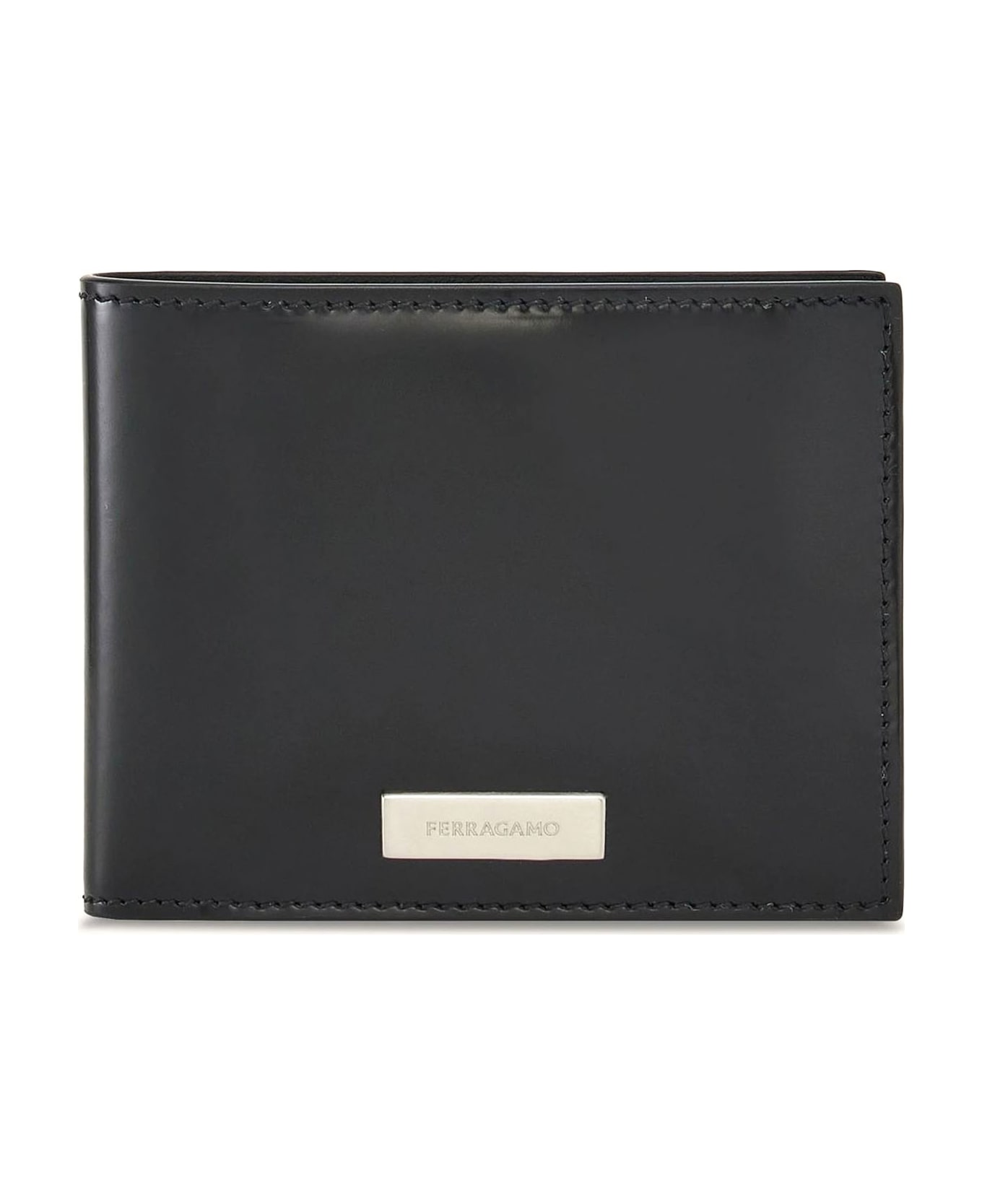 Ferragamo Black Calfskin Leather Wallet - Black