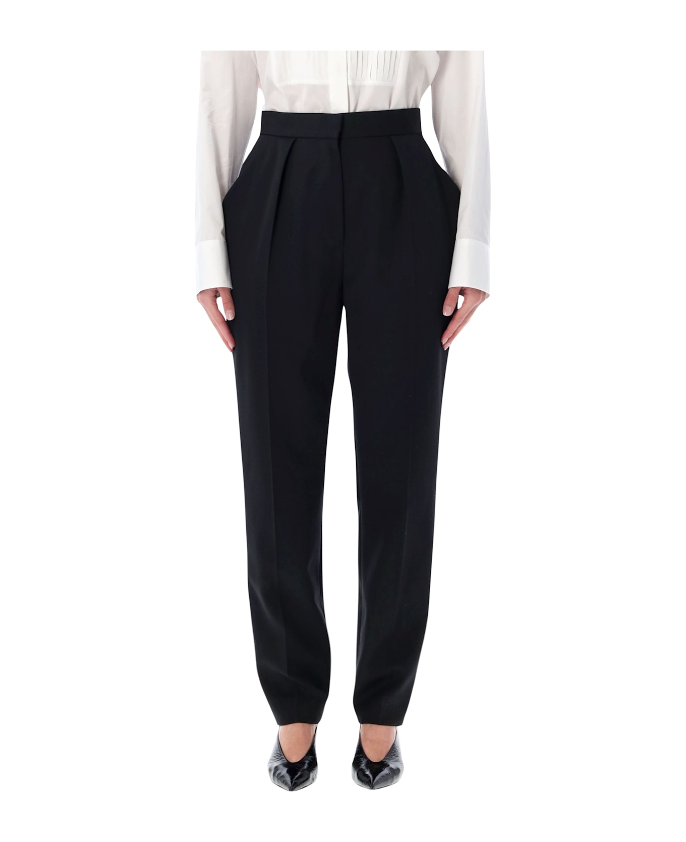 Balmain High-waisted Grain De Poudre Trousers - BLACK