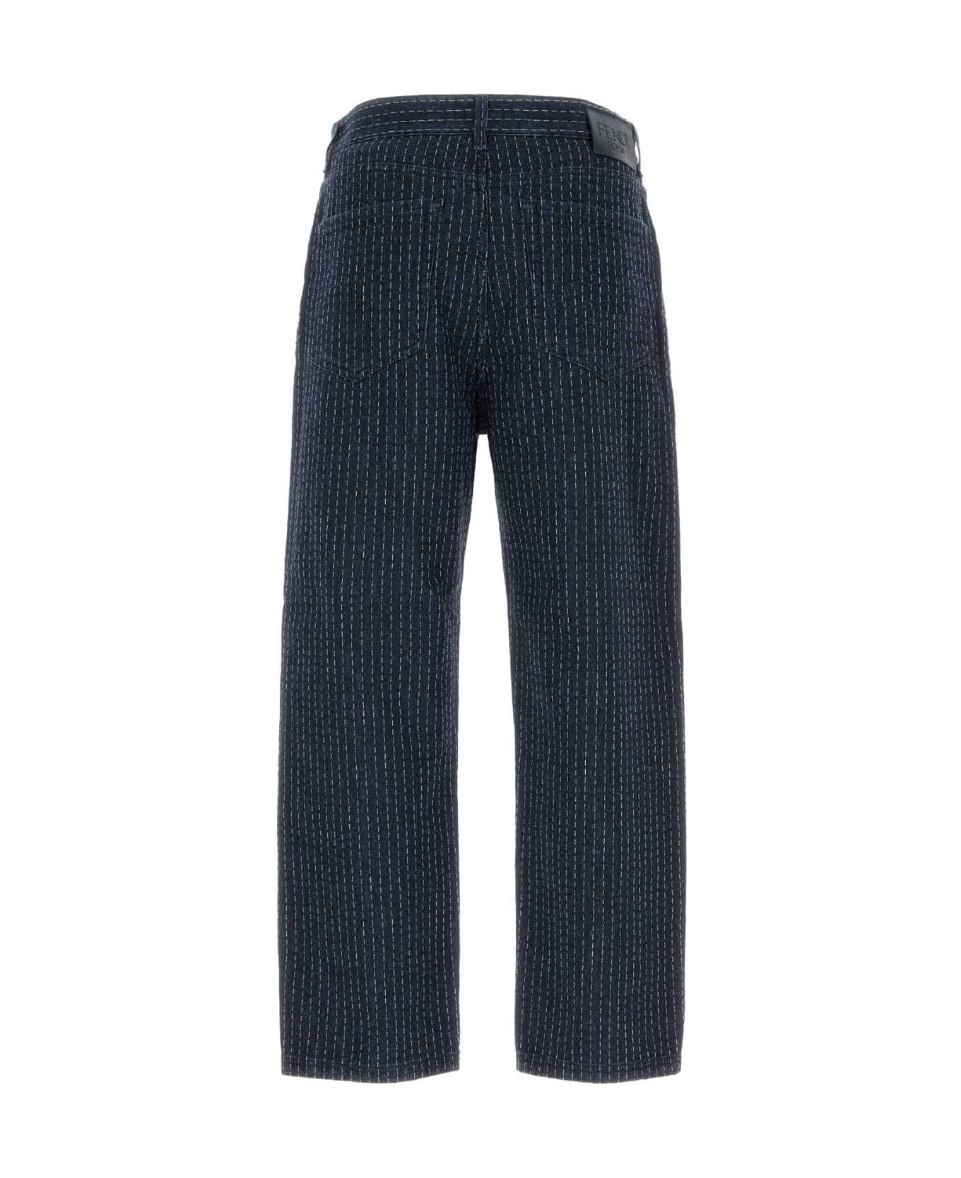 Fendi Embroidered Stretch Denim Jeans - INDIGO GREGGIO