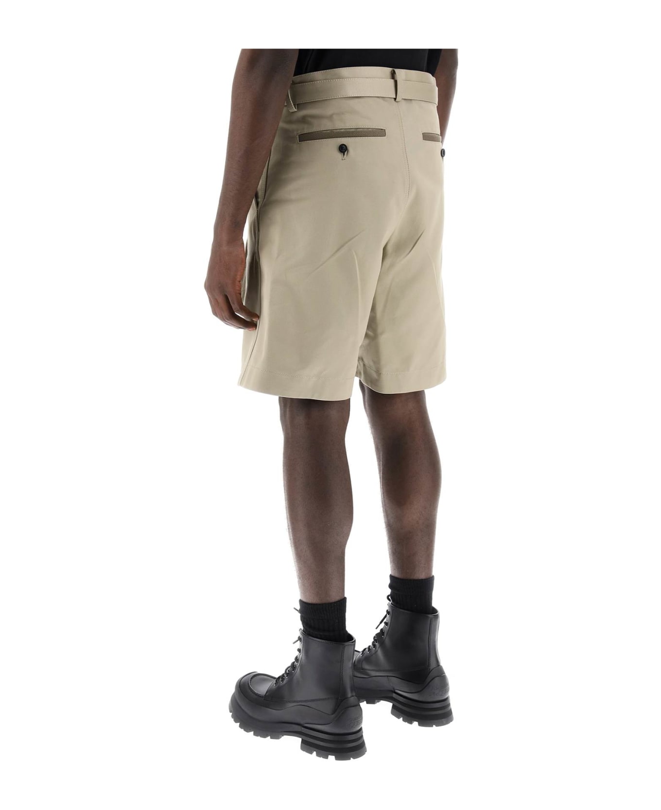 Sacai Cotton Belted Shorts - BEIGE (Khaki)