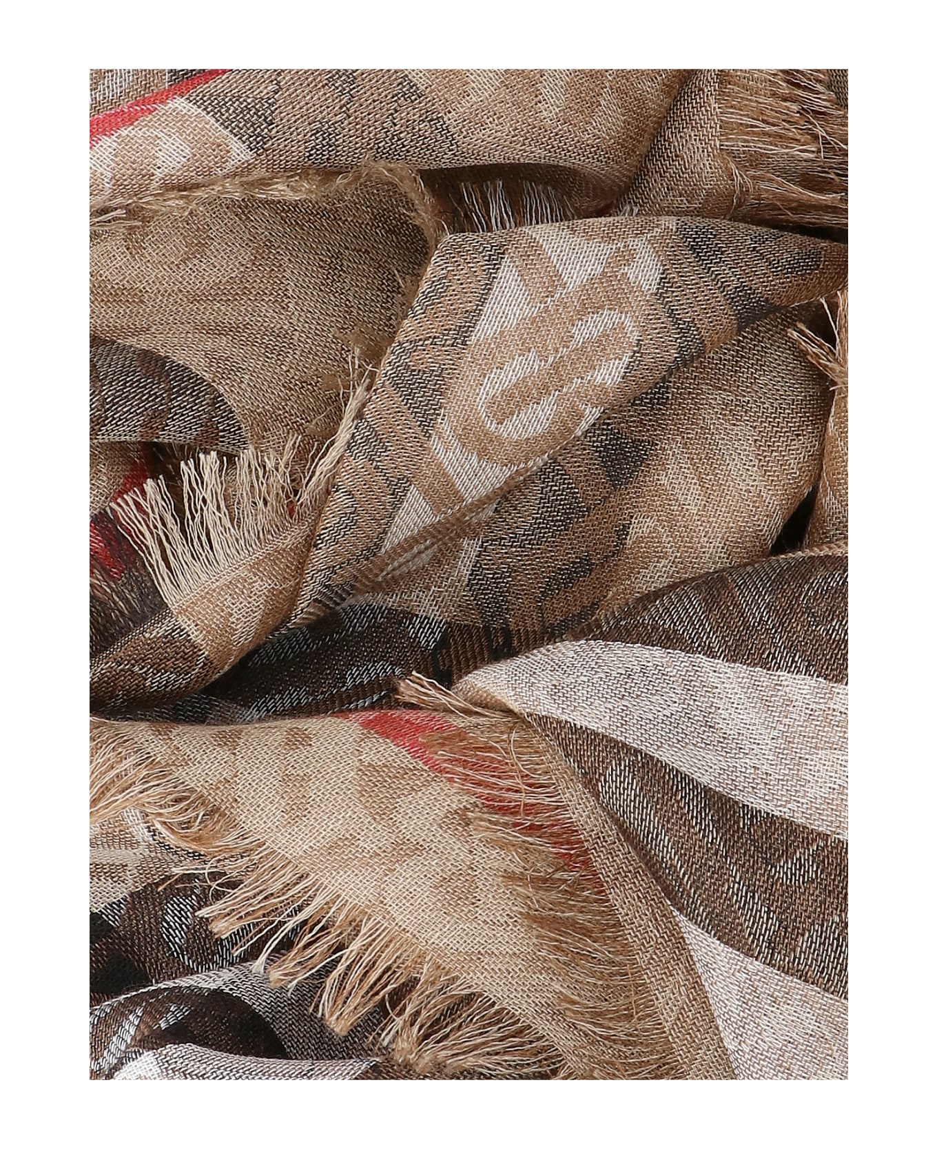 Burberry Embroidered Wool Blend Scarf - Beige スカーフ＆ストール