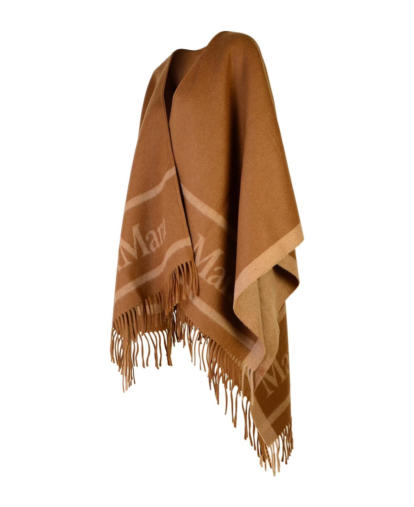 Max Mara Logo Detailed Fringed Cape - Brown コート