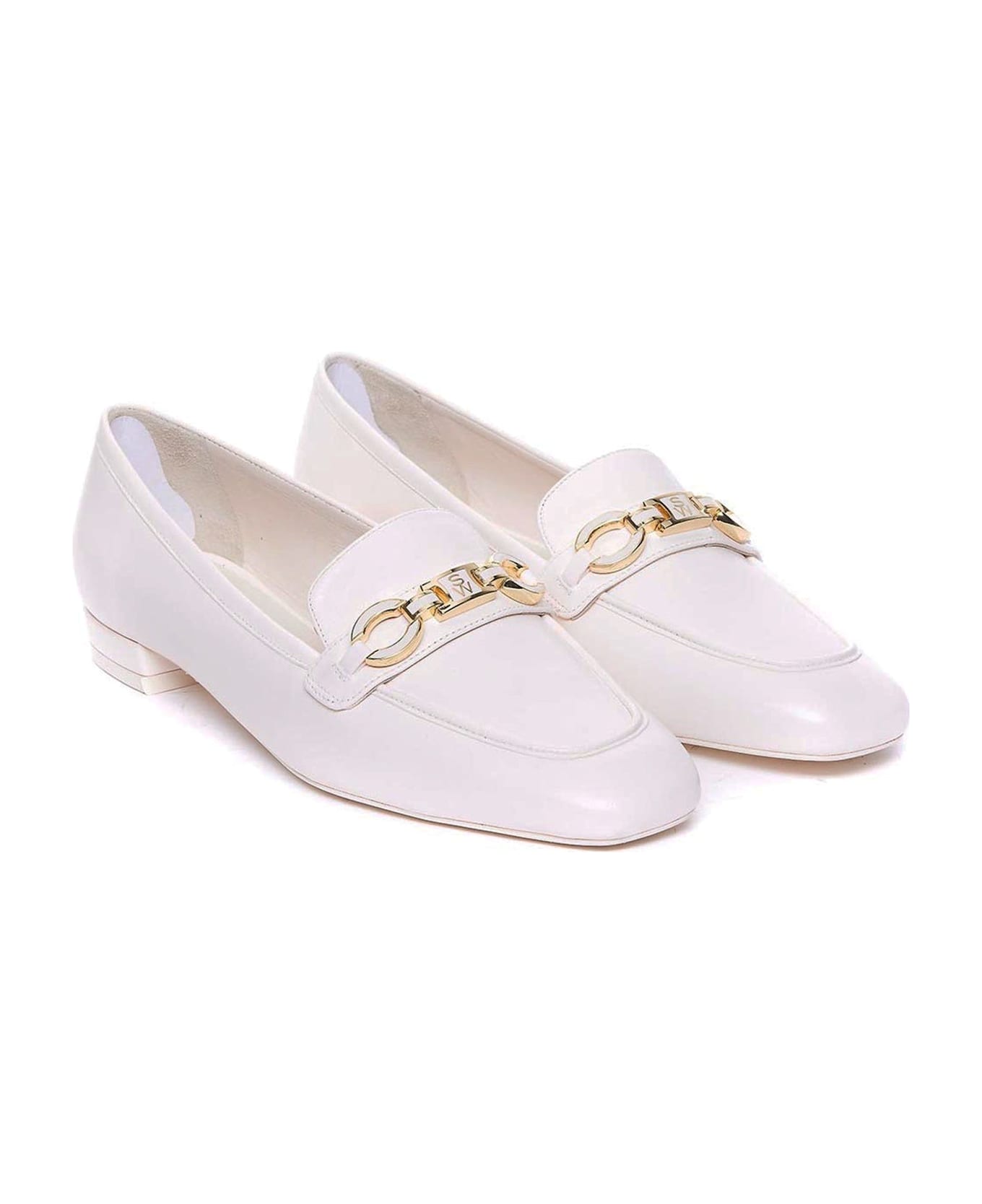 Stuart Weitzman Signature Square Leather Loafers - White