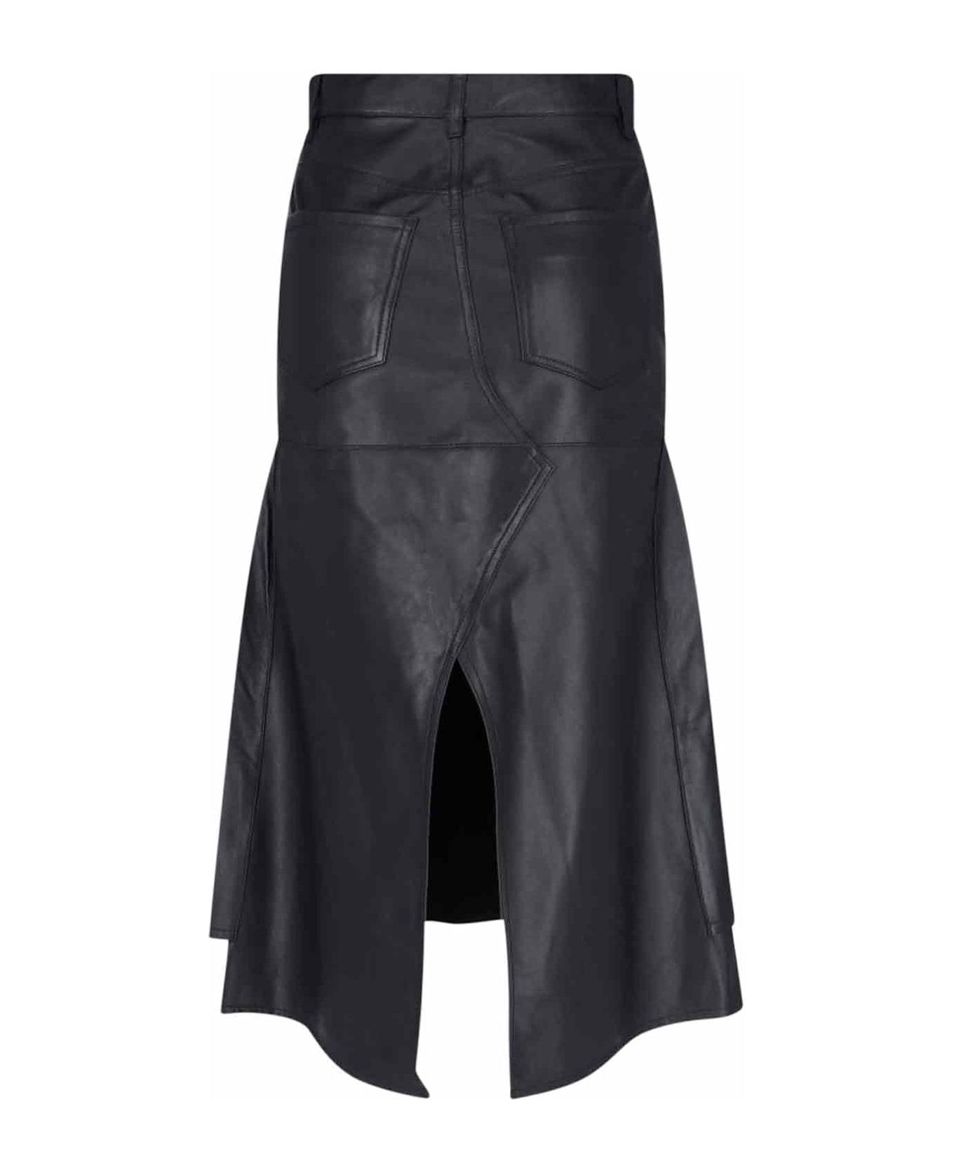 Victoria Beckham Leather Midi Skirt - BLACK
