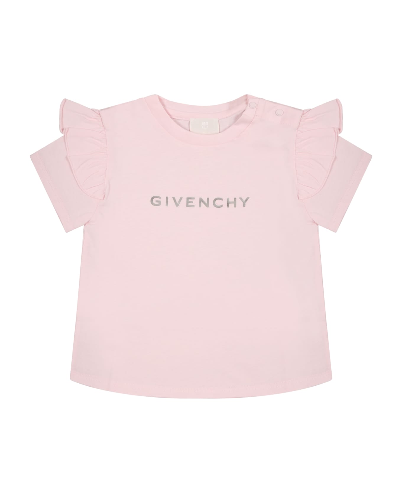 Givenchy Pink T-shirt For Baby Girl With Silver Logo - Pink Tシャツ＆ポロシャツ