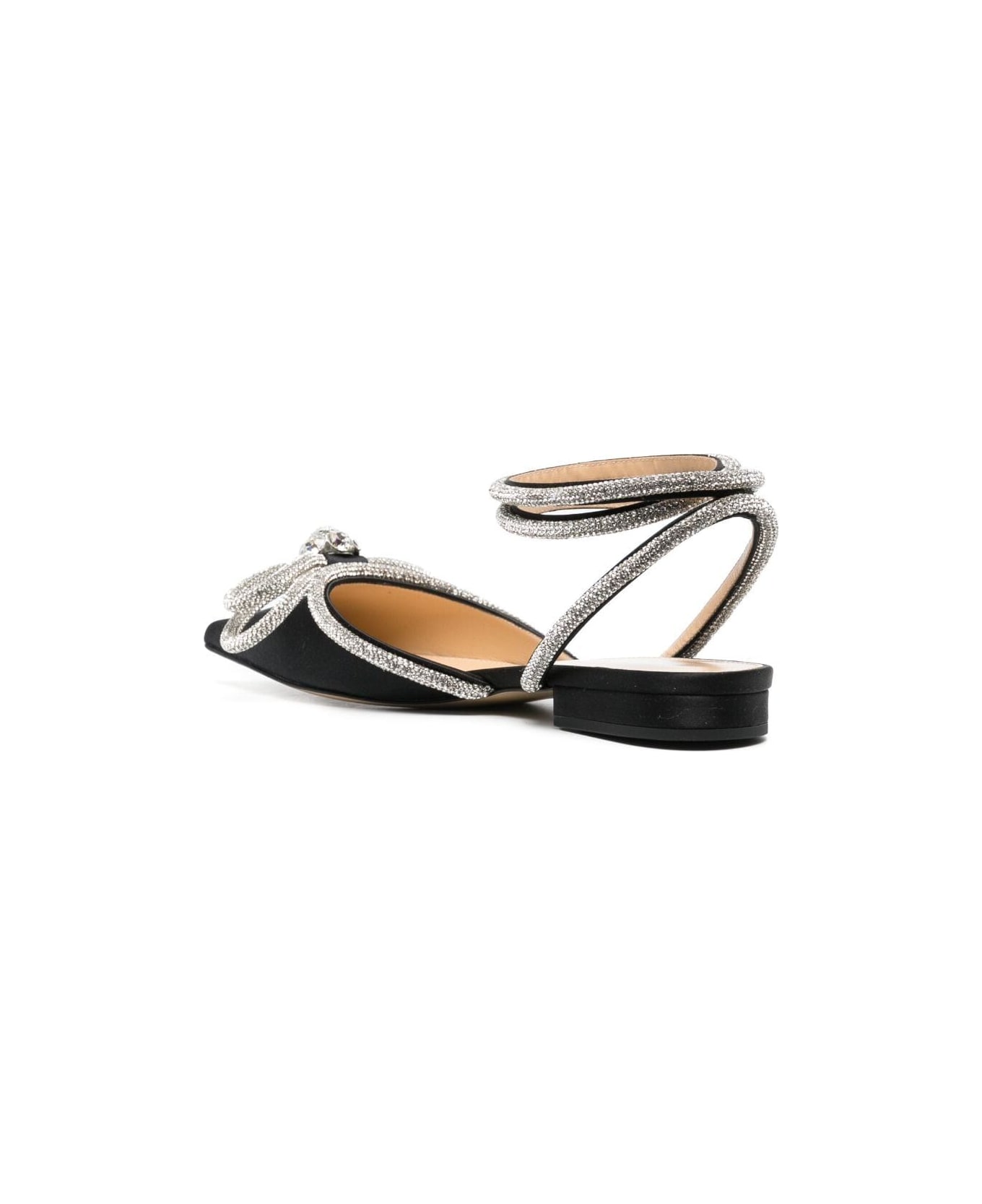 Mach & Mach Double Bow Black Satin Flats - Black