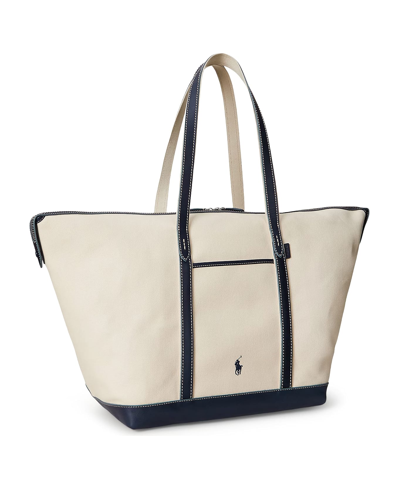 Polo Ralph Lauren Canvas Travel Bag With Leather Profiles - ECRU NAVY
