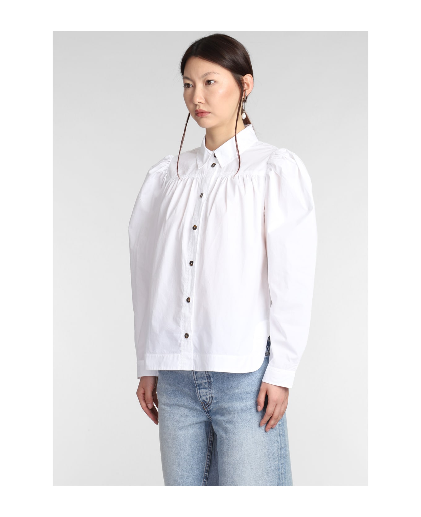 Ganni Puff Sleeved Shirt - White