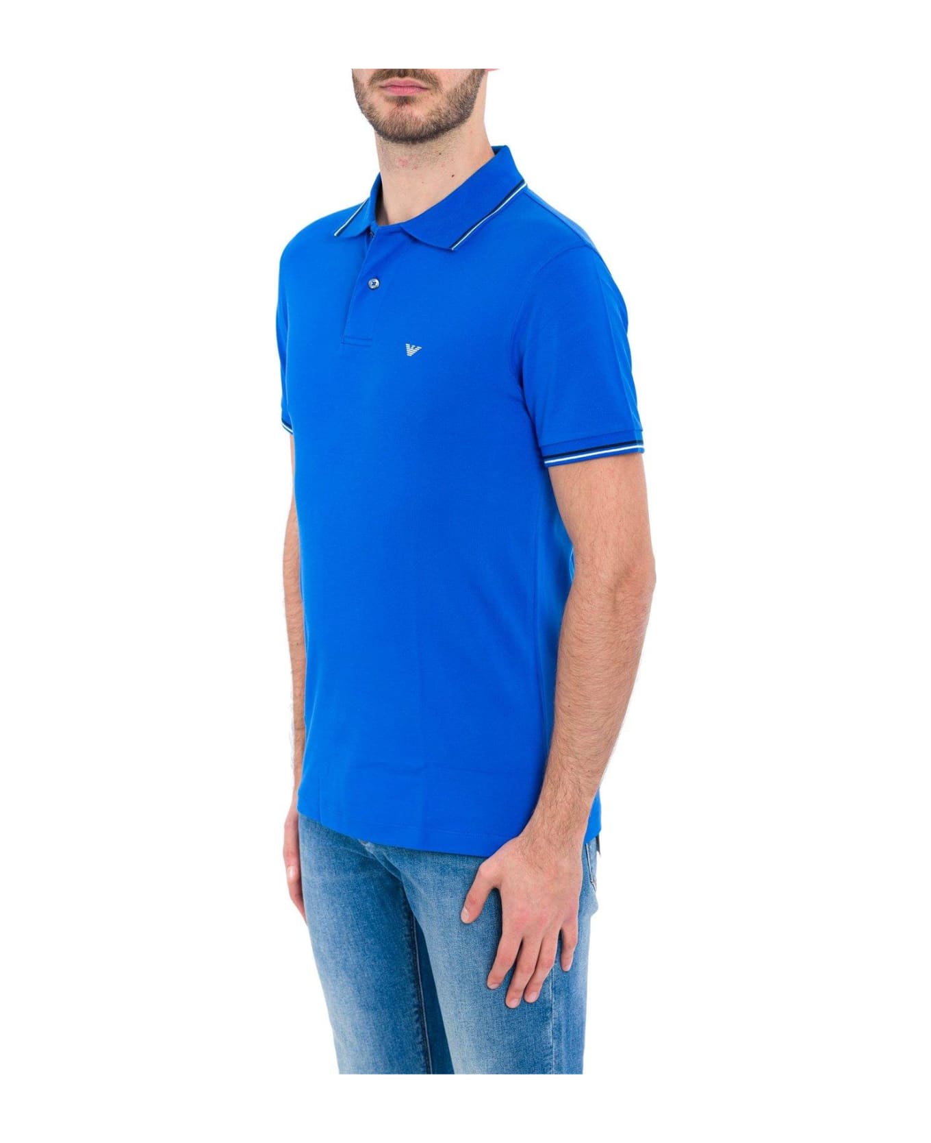 Emporio Armani Logo Detailed Short-sleeved Polo Shirt - BLUE