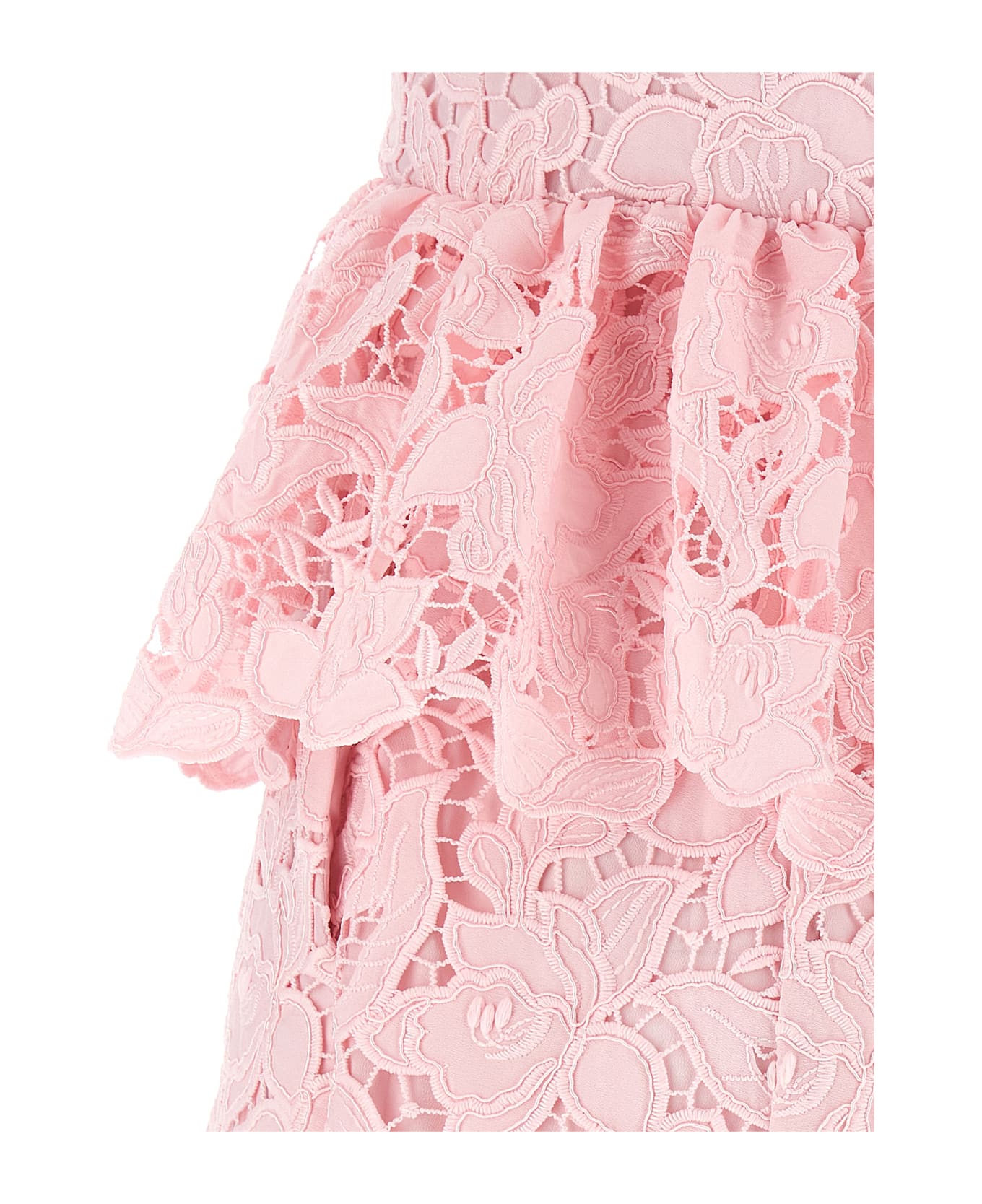 self-portrait 
pink Lace Peplum Midi
 Dress - Pink